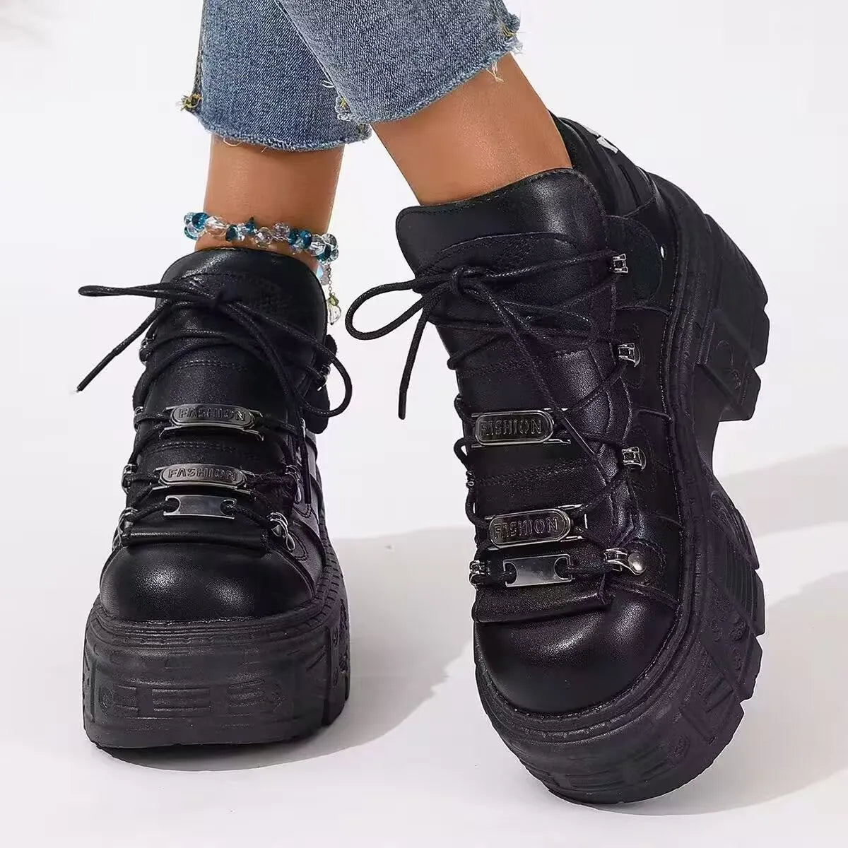 women's lace up platform sneakers - main product image