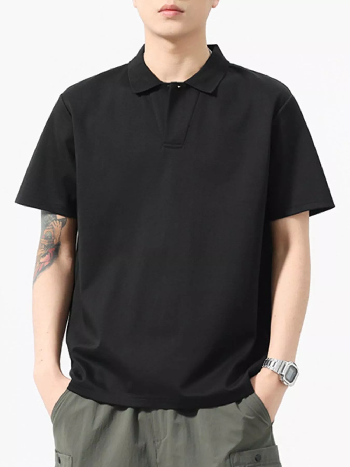 men's men's full size button detail short sleeve polo plus size - extra view