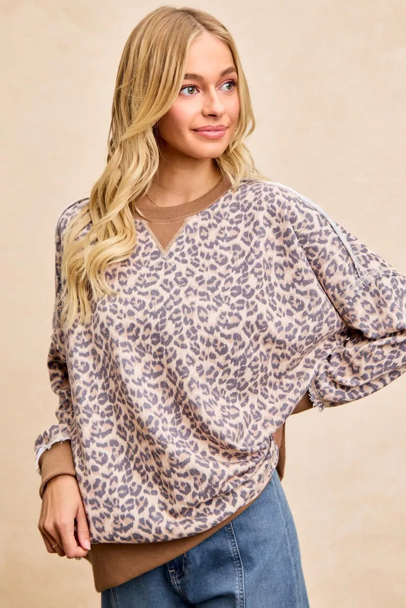 women's bibi leopard printed french terry sweatshirt - extra view