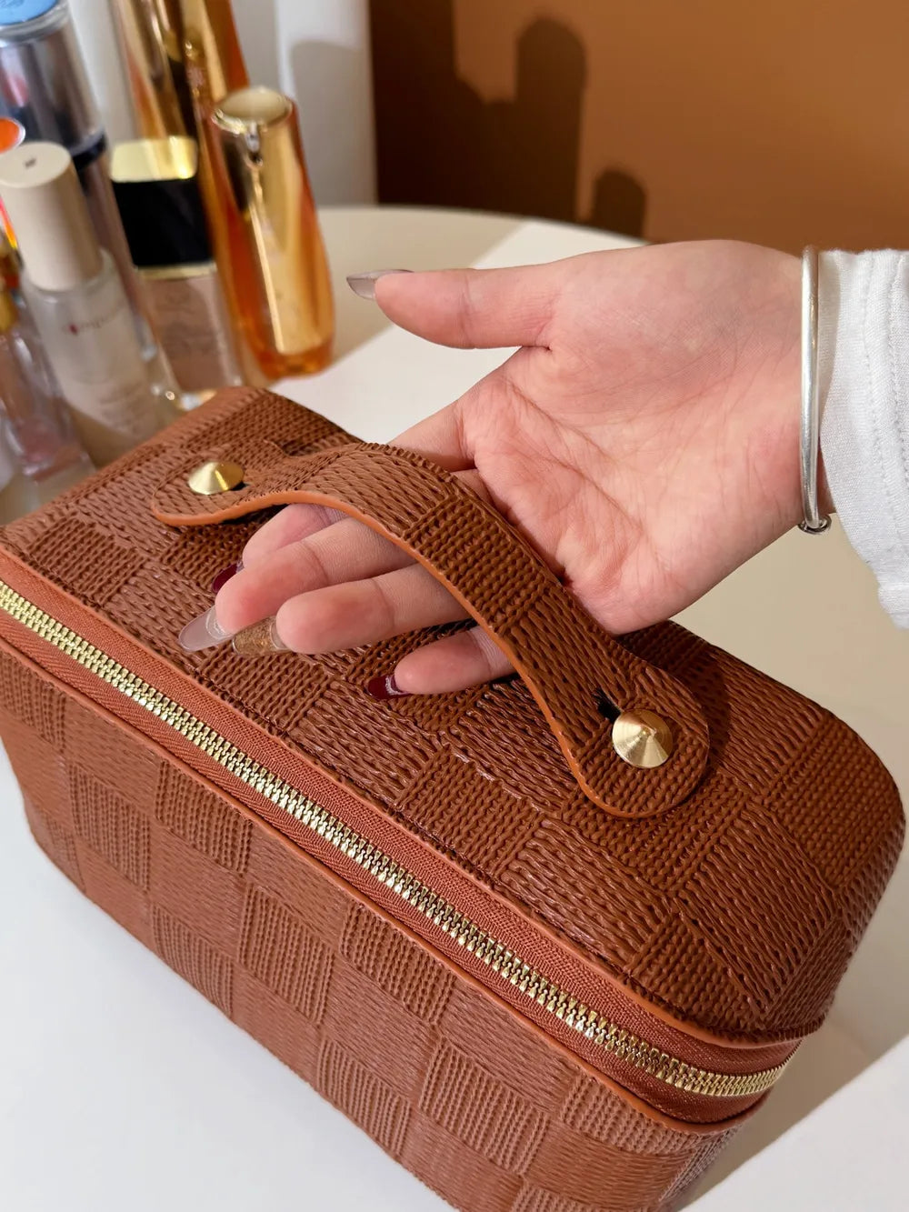 Texture PU Leather Cosmetic Bag