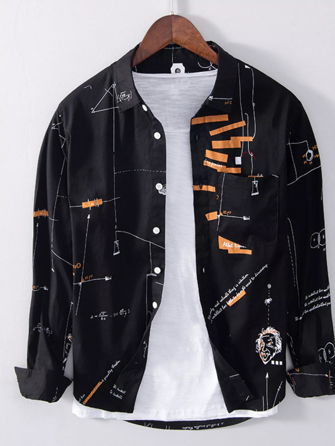 men's men's plus size casual printed long sleeve shirt - back view