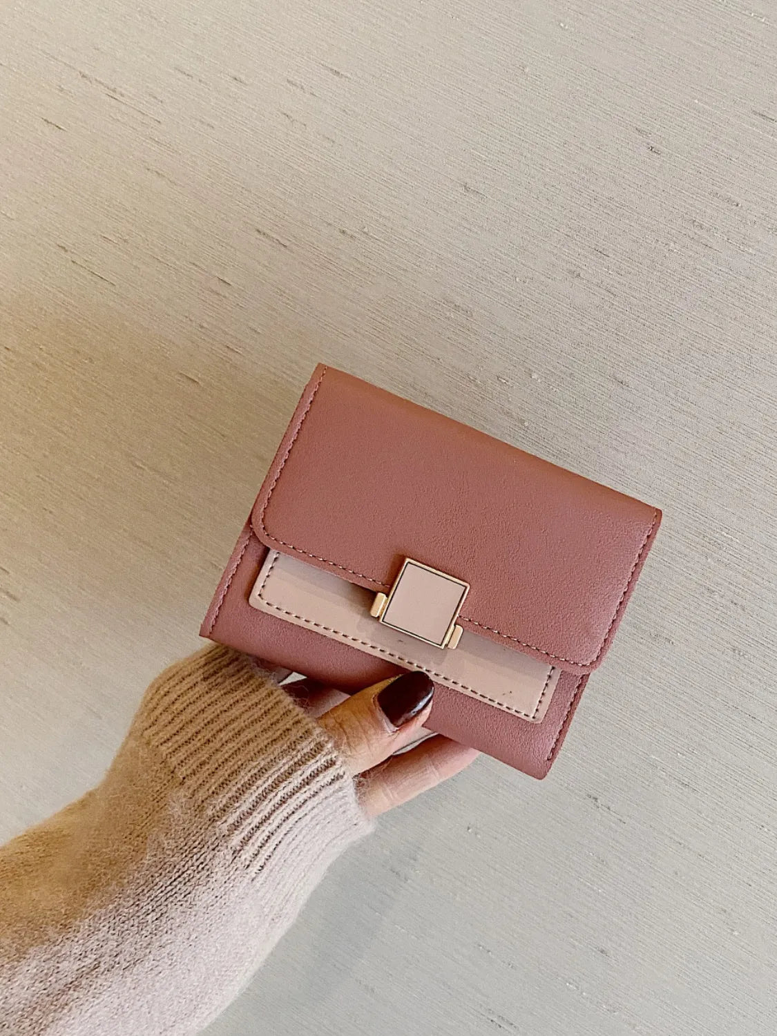 Contrast PU Leather Wallet Dusty Pink One Size