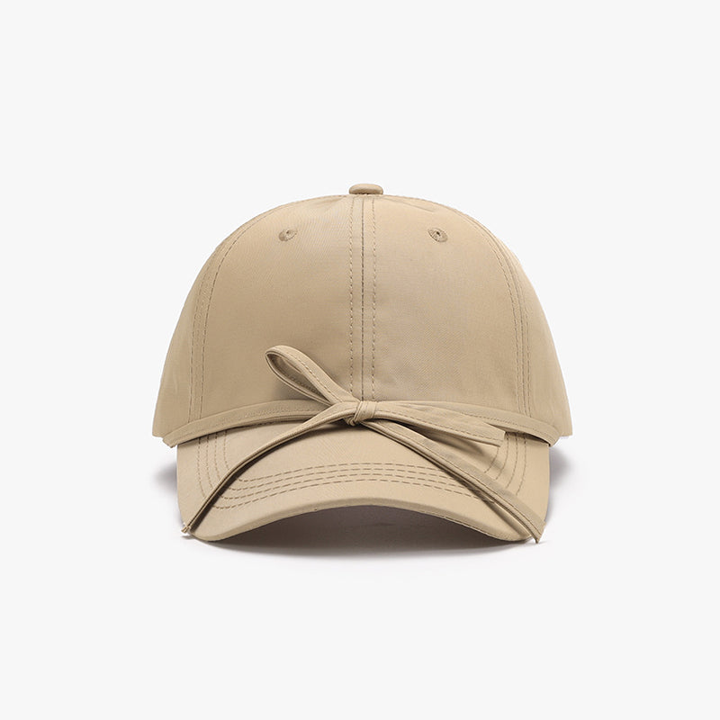 Tied Bow Cotton Baseball Cap Tan One Size