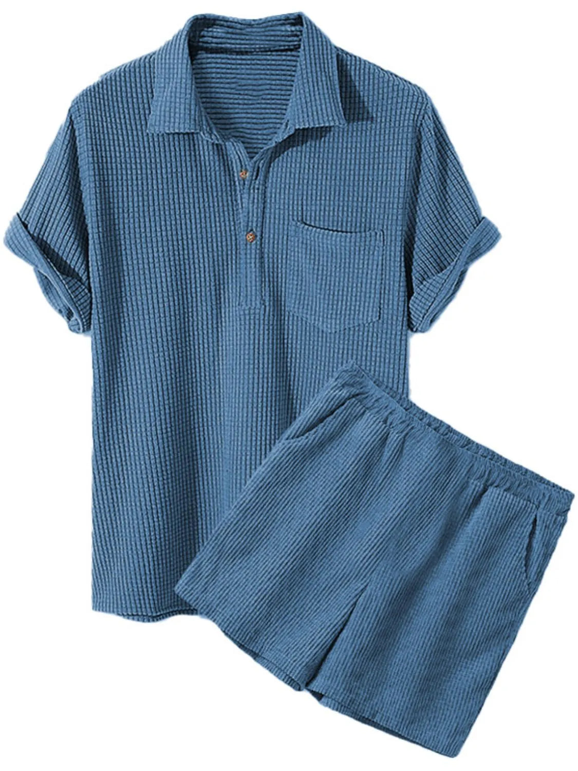 men's men's full size button detail short sleeve top and shorts set plus size - lifestyle shot
