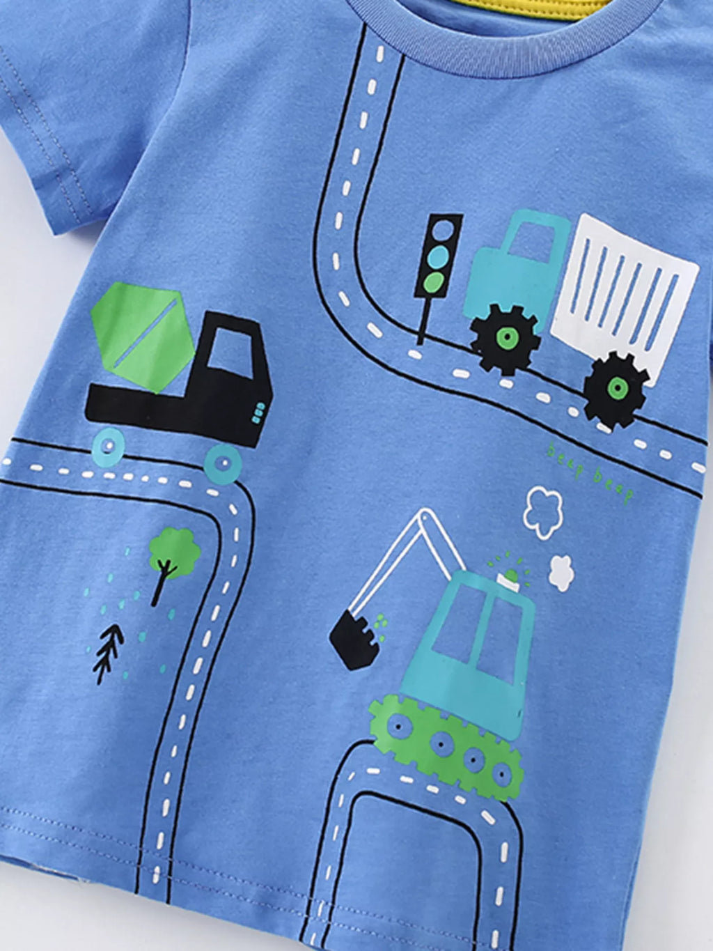 women's children's cartoon construction vehicle print short sleeve t-shirt - lifestyle shot