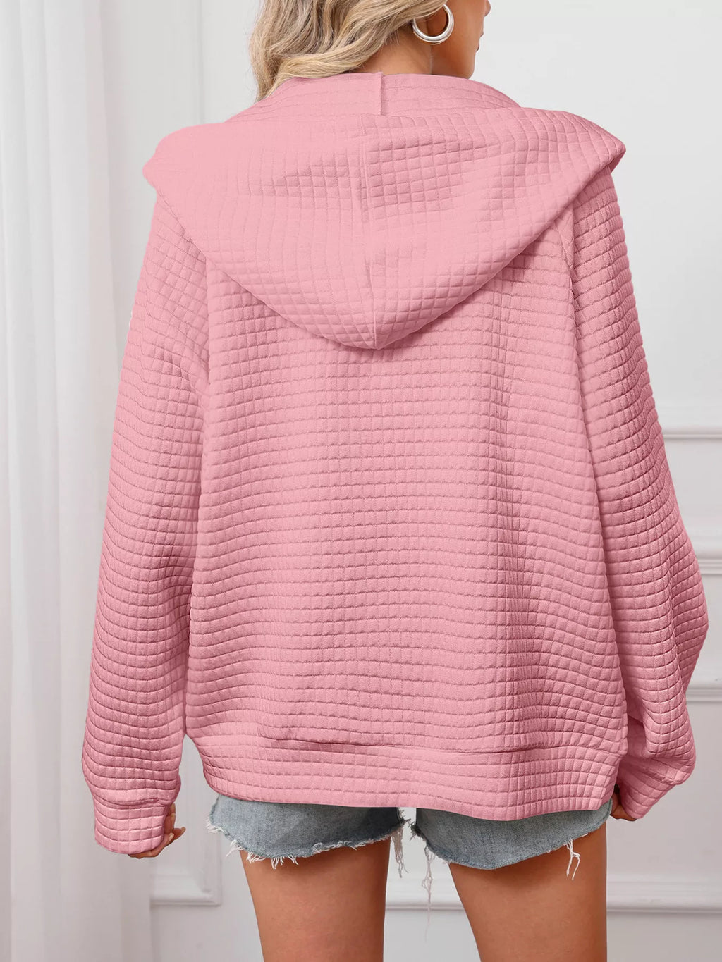 women's full size textured quilted zip-up hooded jacket plus size - extra view