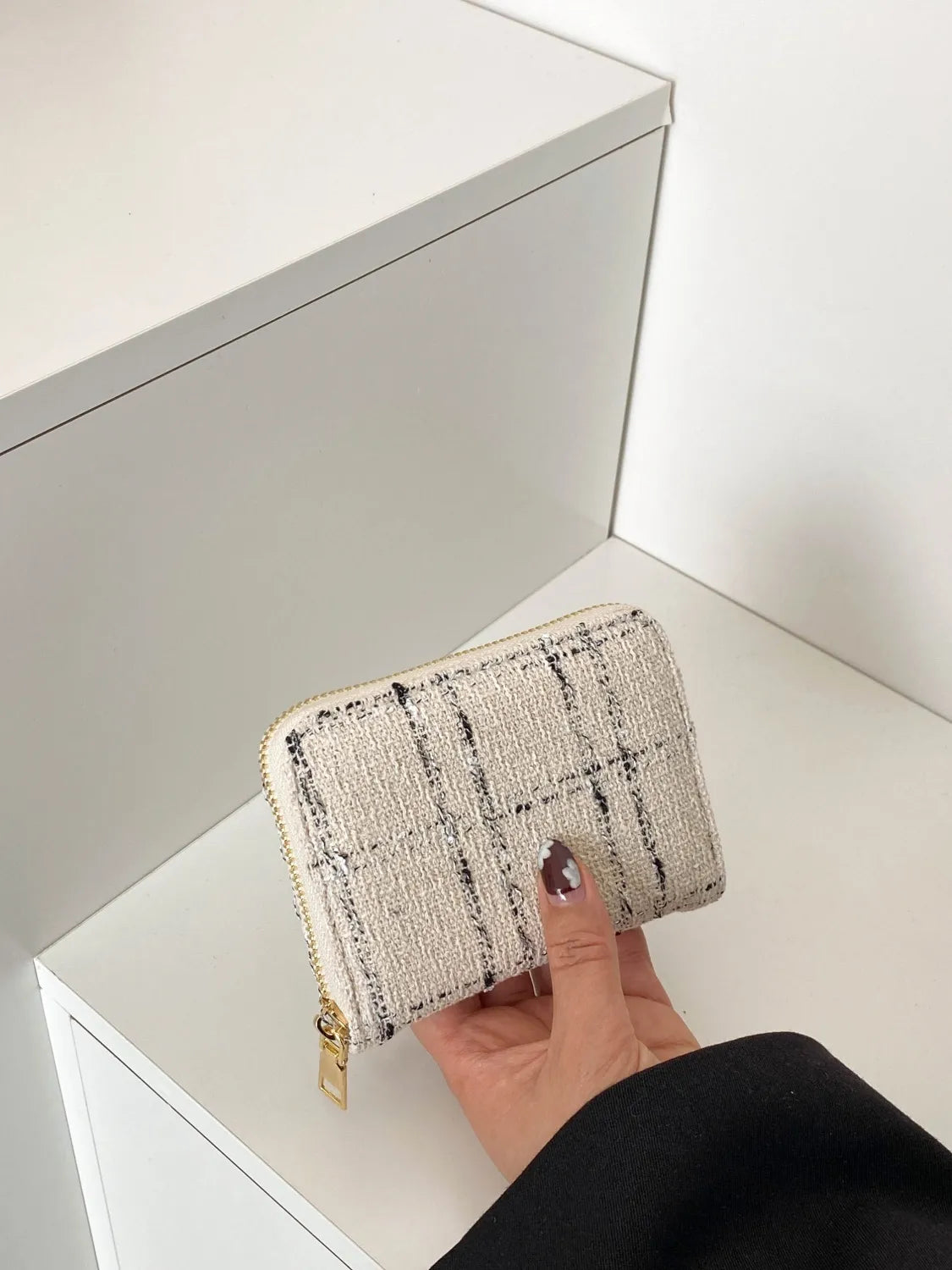 Plaid Polyester Card Case Beige One Size