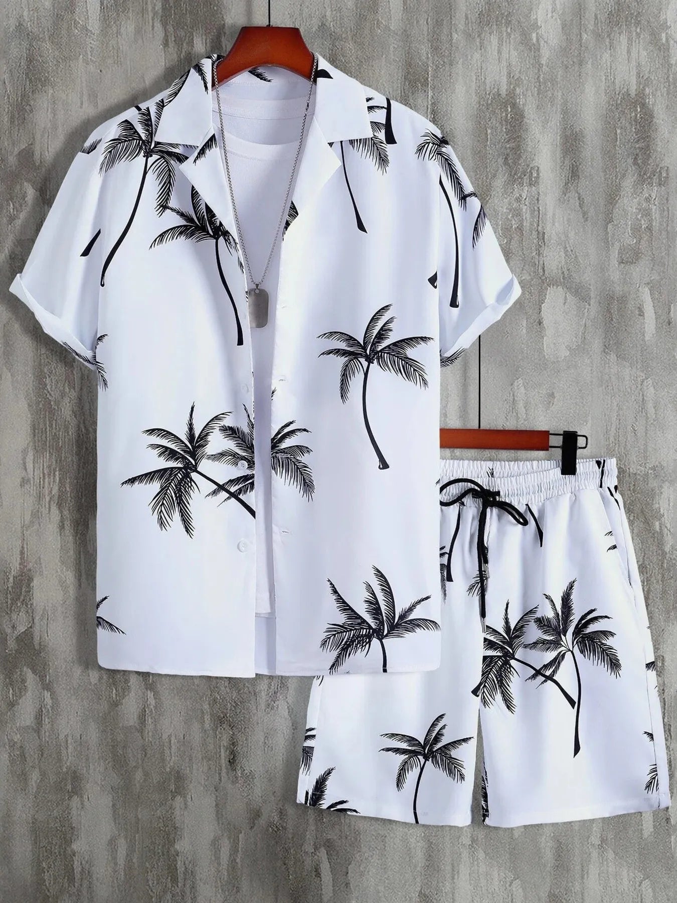 men's men's full size palm print button up shirt and shorts set plus size - styling option