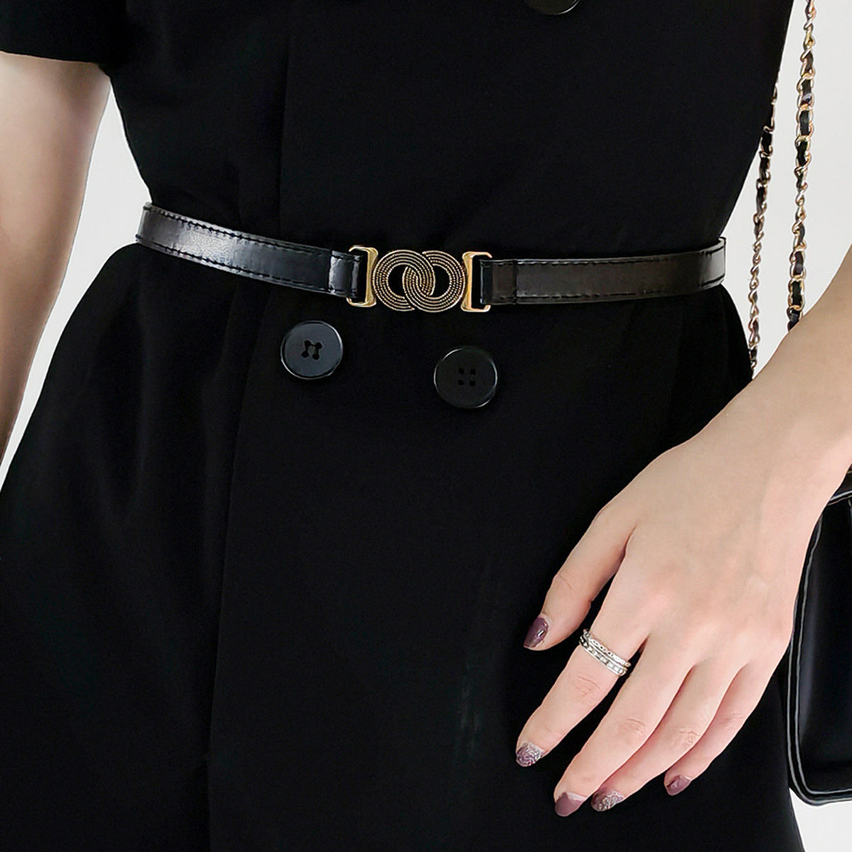 Alloy Buckle PU Belt Black One Size