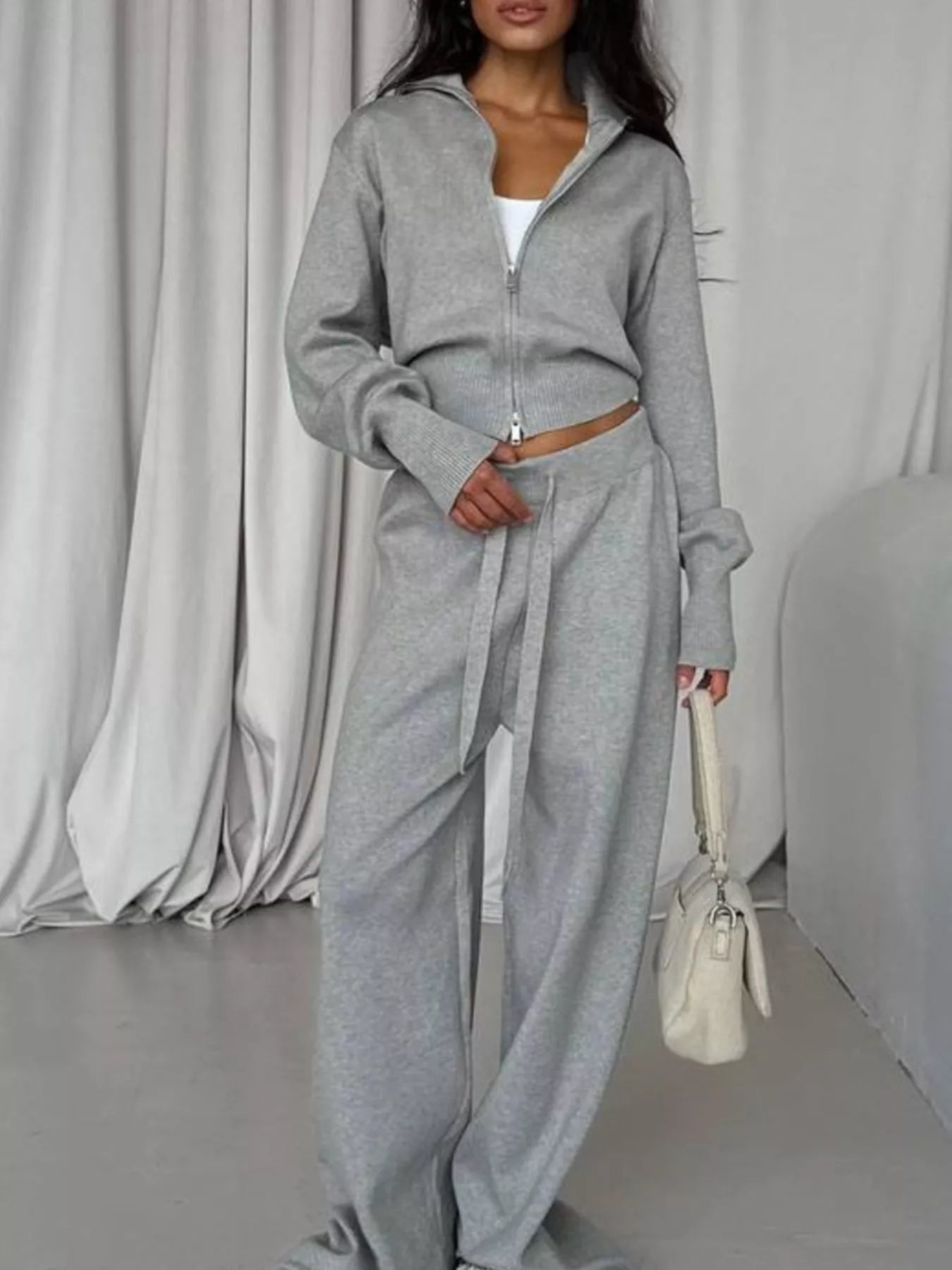 women's zip-up outerwear and  drawstring pants set - extra view