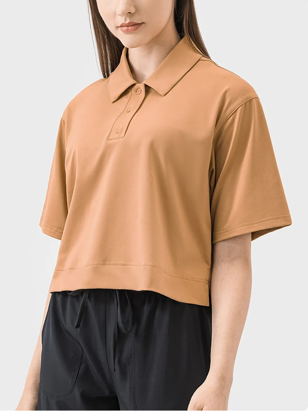 women's millennia half button short sleeve active t-shirt - product showcase