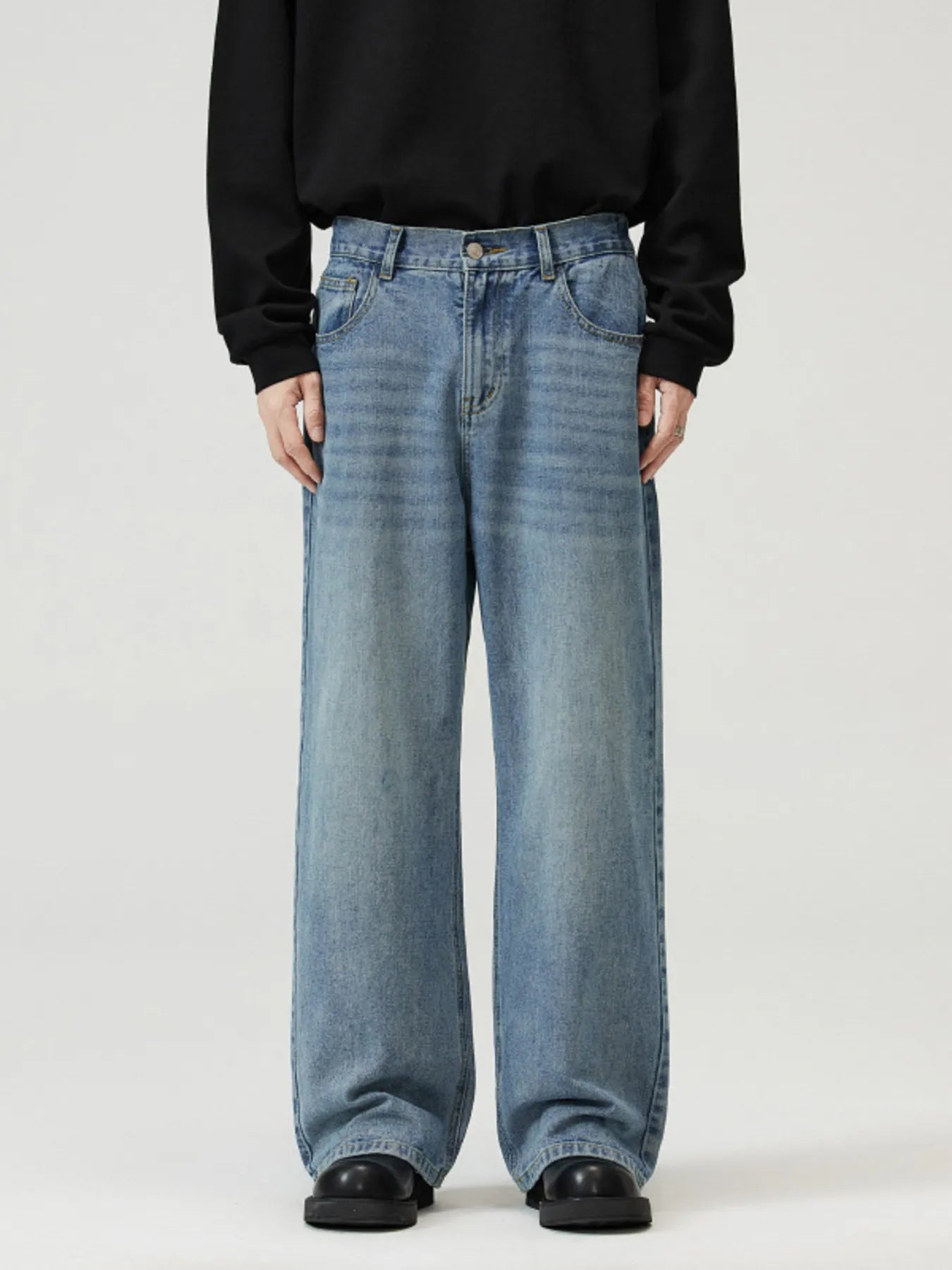 men's men's full size washed straight jeans plus size - side view