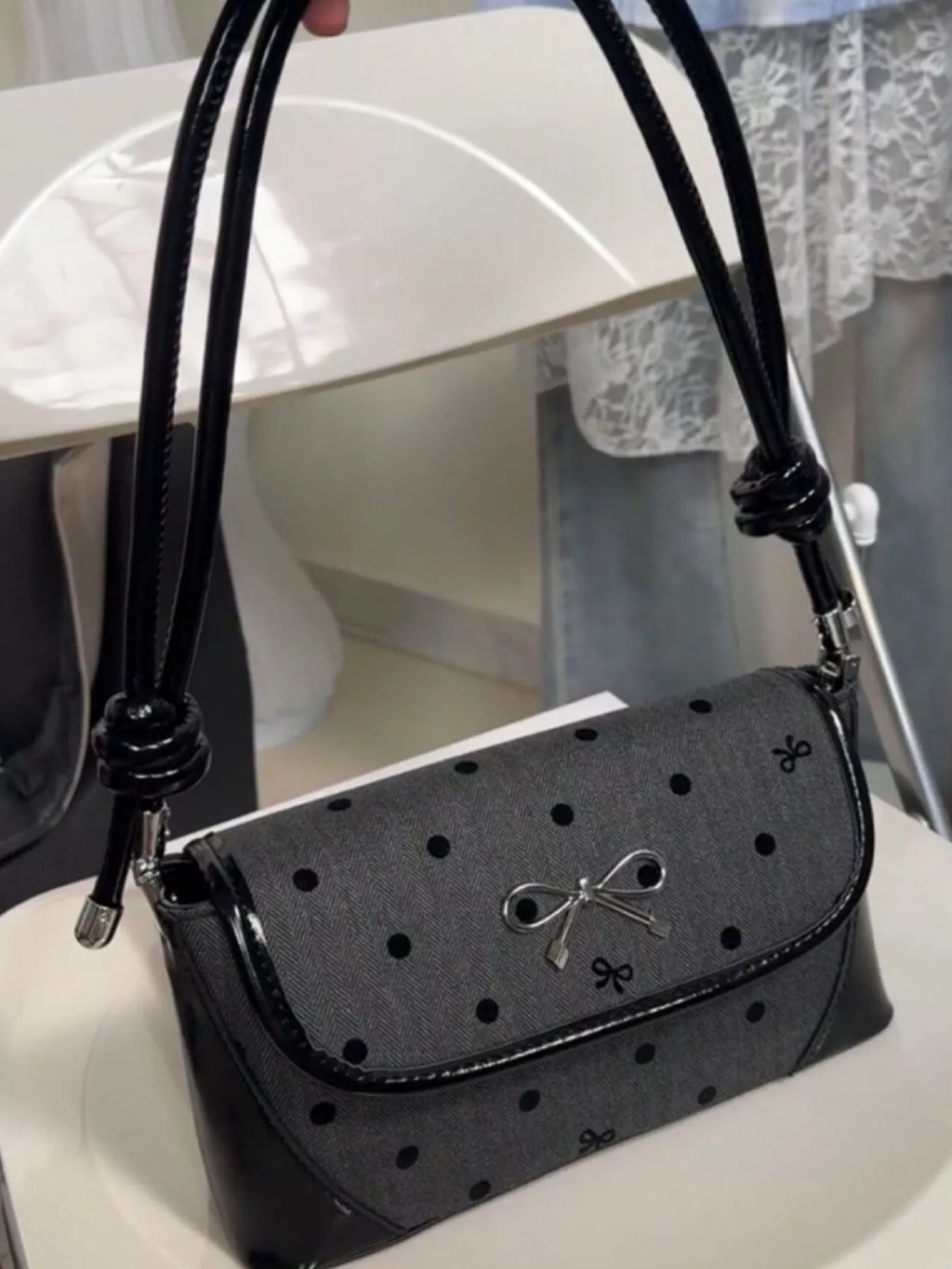 women's bow decor flap shoulder bag - lifestyle shot