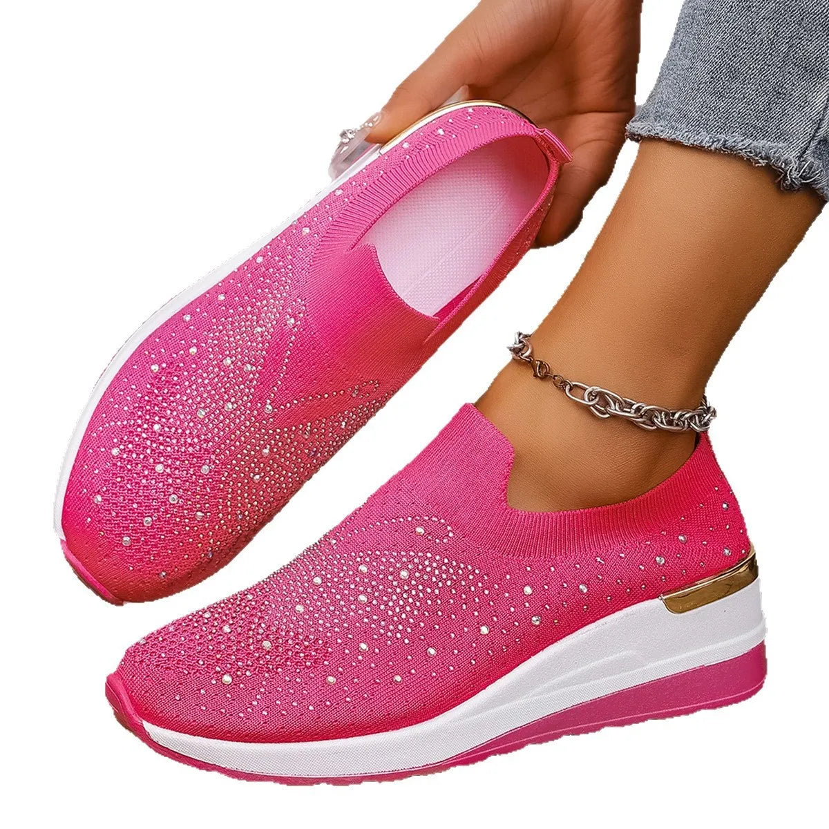 women's rhinestone wedge sneakers - extra view