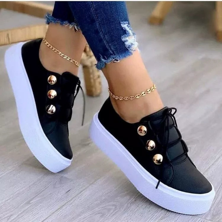 women's round toe platform sneakers - styled view