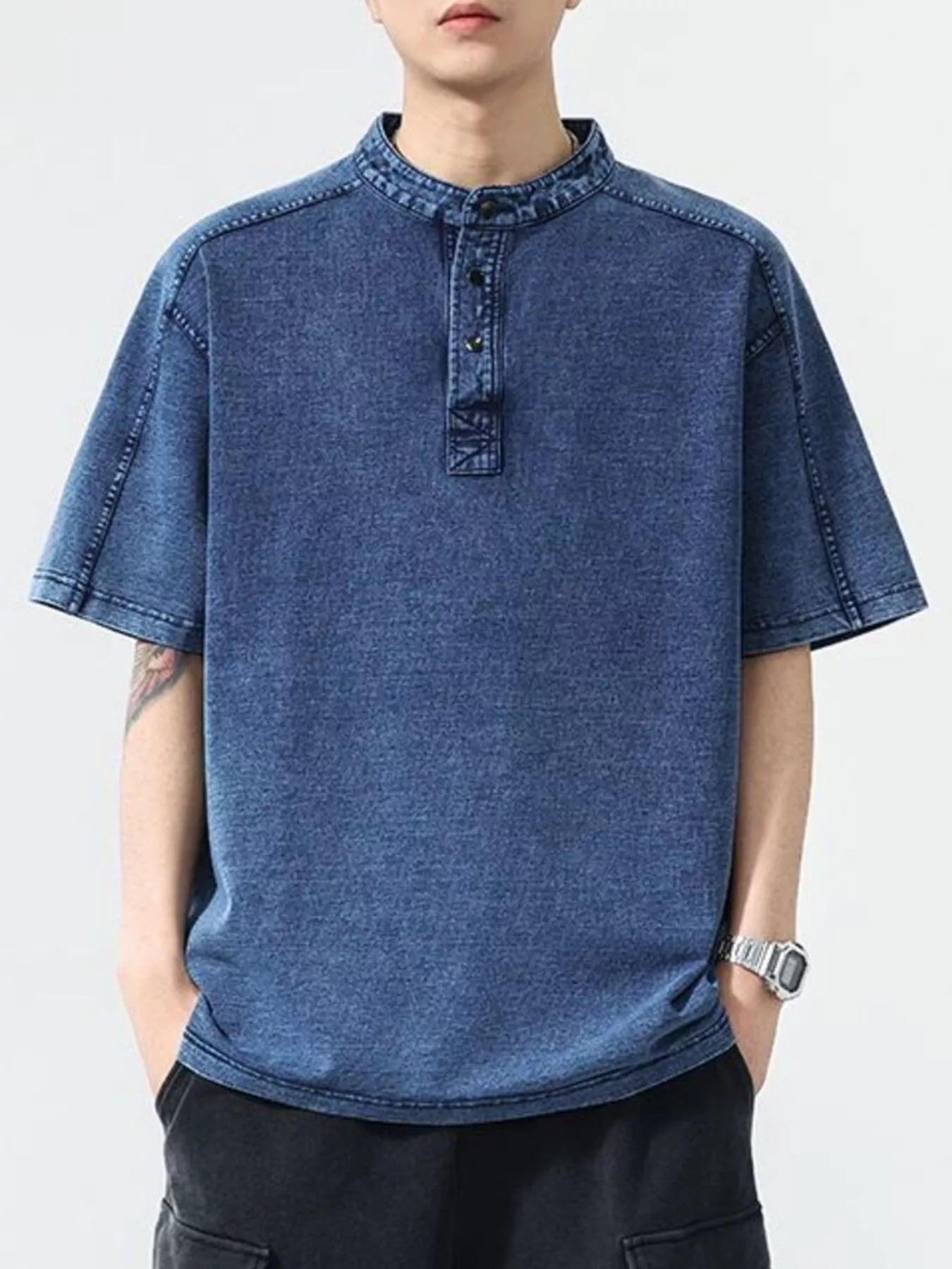 men's men's vintage wash short sleeve denim shirt - main product image