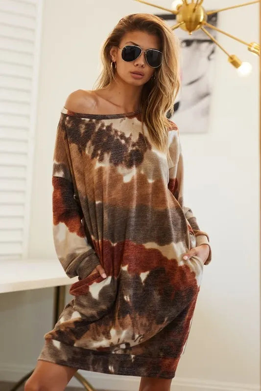 women's bibi tie dye print knit dress with side pocket - extra view