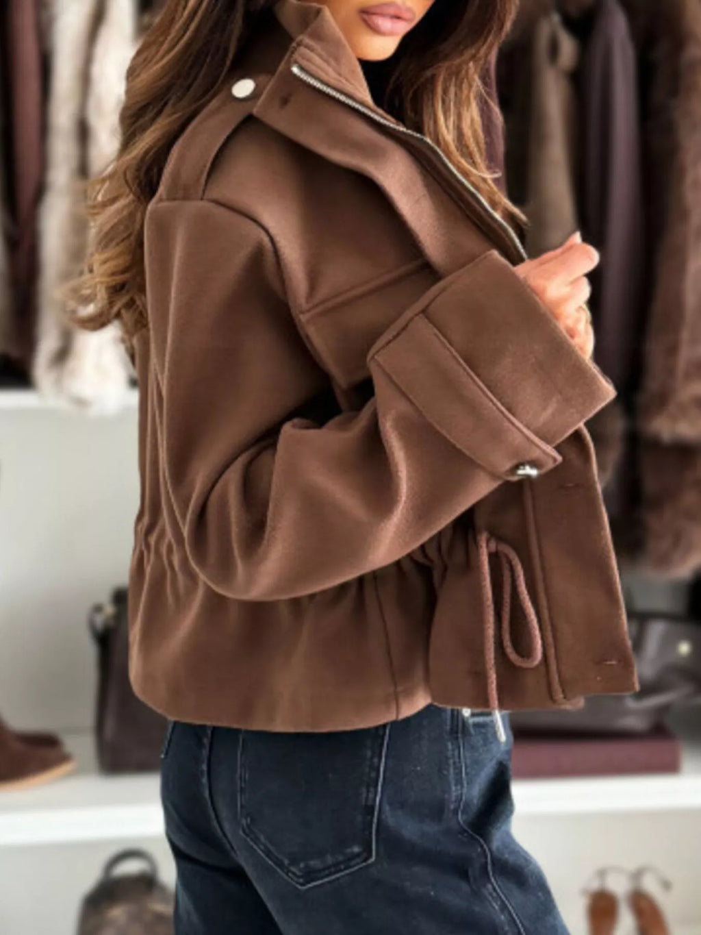 women's drawstring button-up casual jacket - additional image