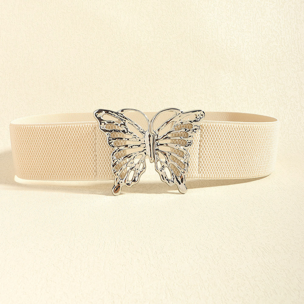 Butterfly Alloy Buckle Elastic Belt Light Yellow One Size