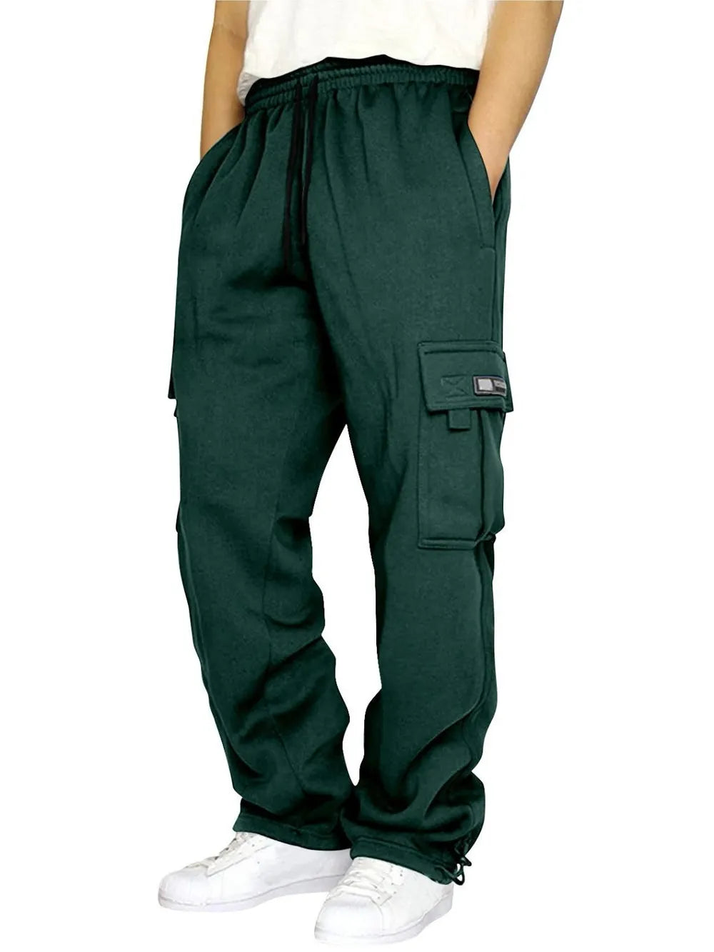 Men's Full Size Drawstring Pants Plus Size Dark Green