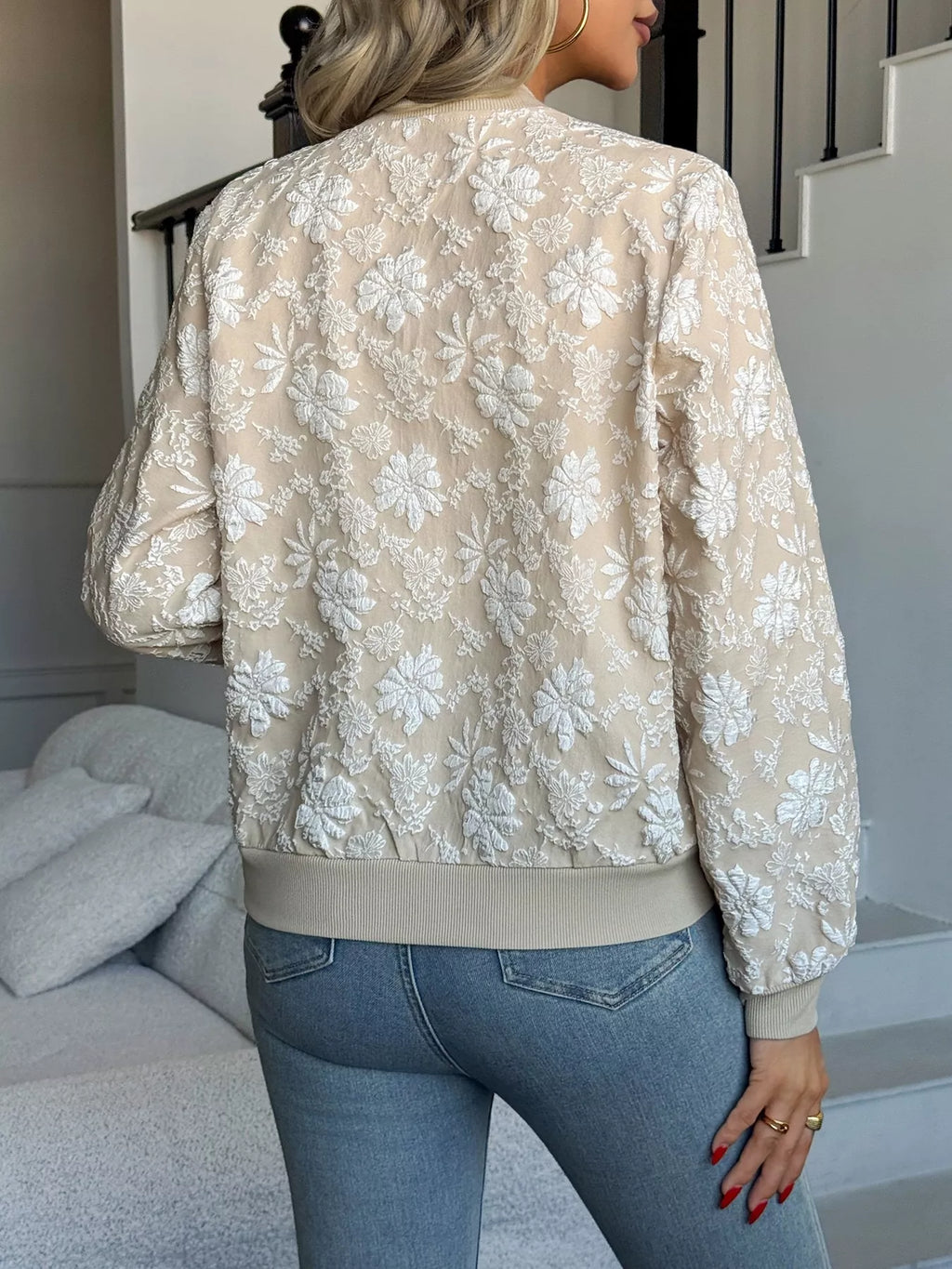 women's floral lightweight zip up jacket - extra view