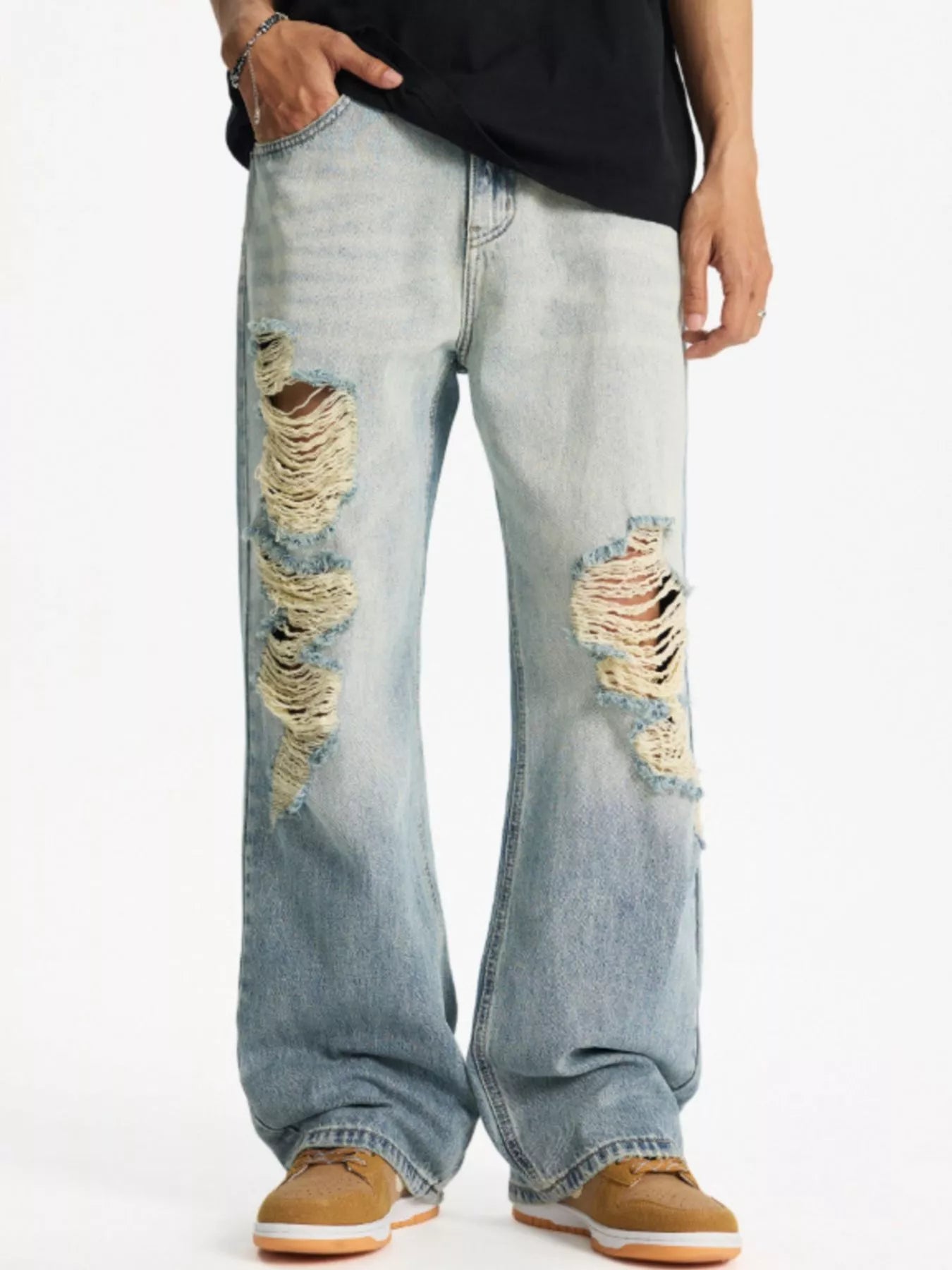 men's men's full size distressed wide leg jeans plus size - side view
