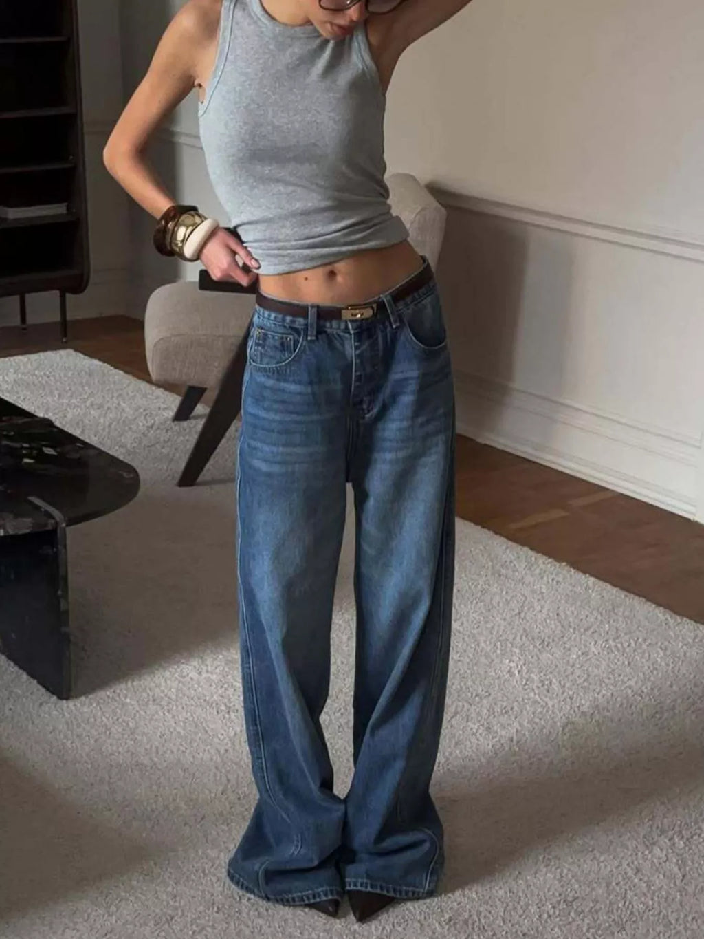 women's wide leg relaxed fit jeans - alternate angle