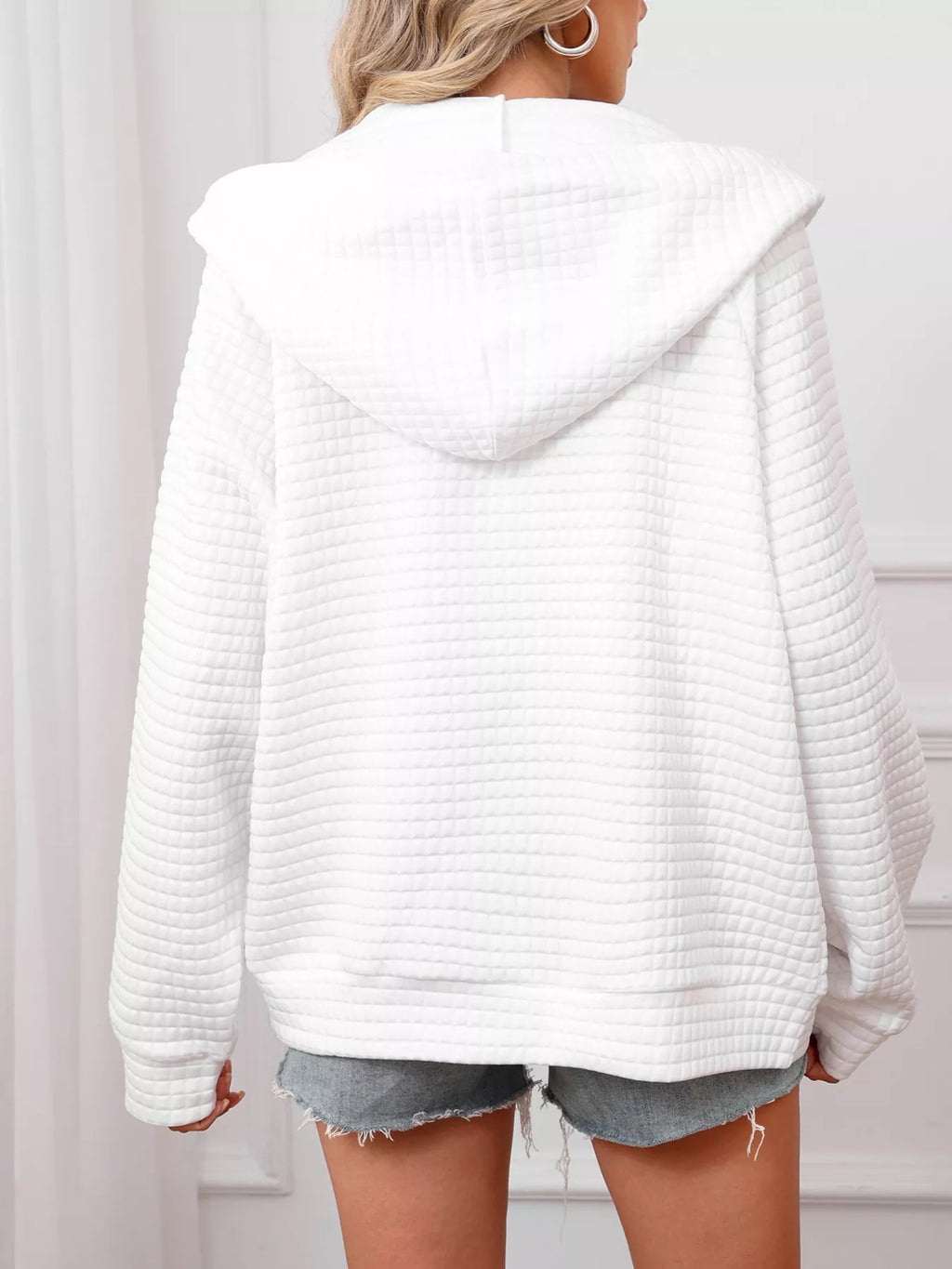 women's full size textured quilted zip-up hooded jacket plus size - additional image
