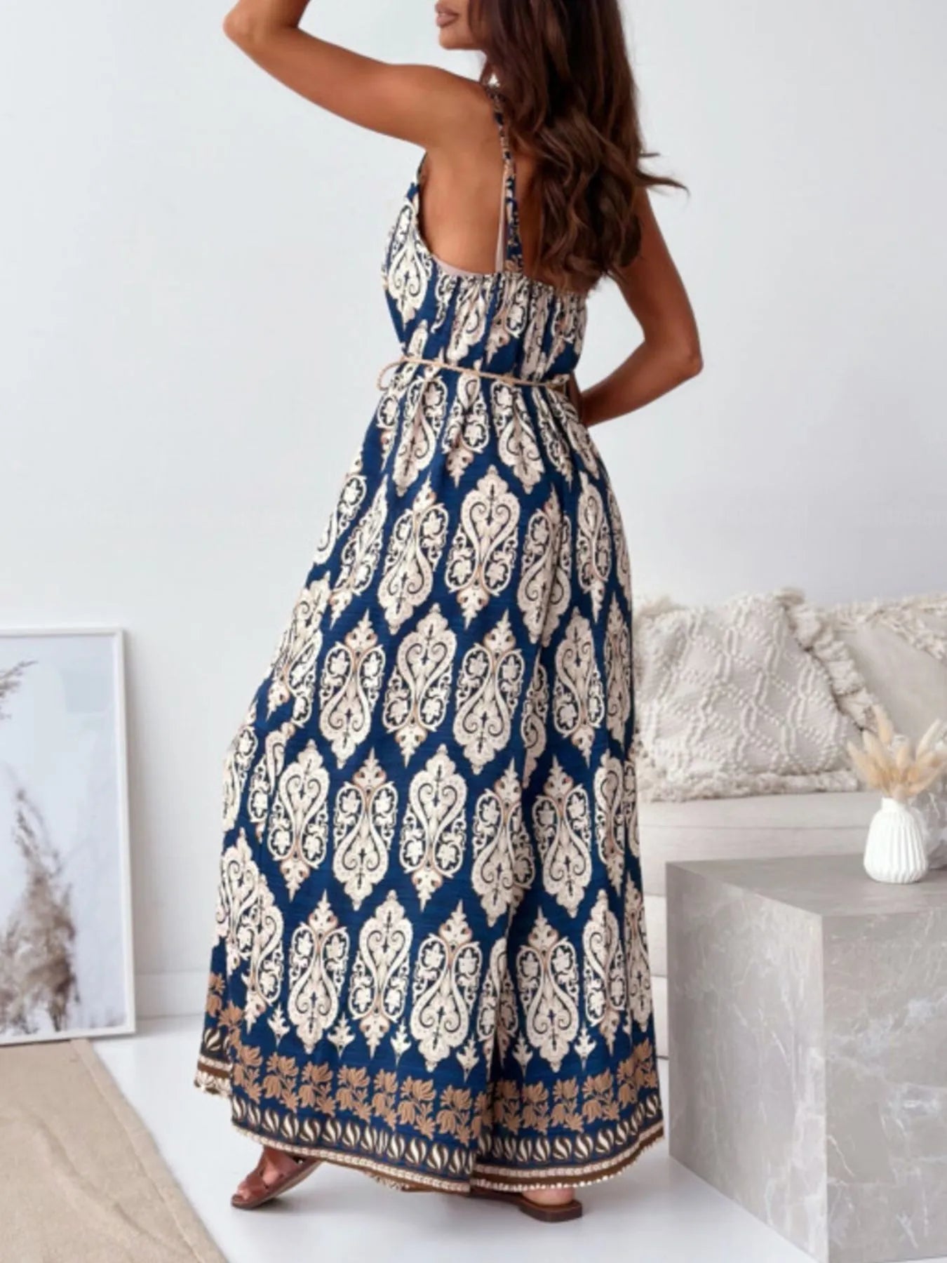 Paisley Print Spaghetti Strap Wide Leg Jumpsuit