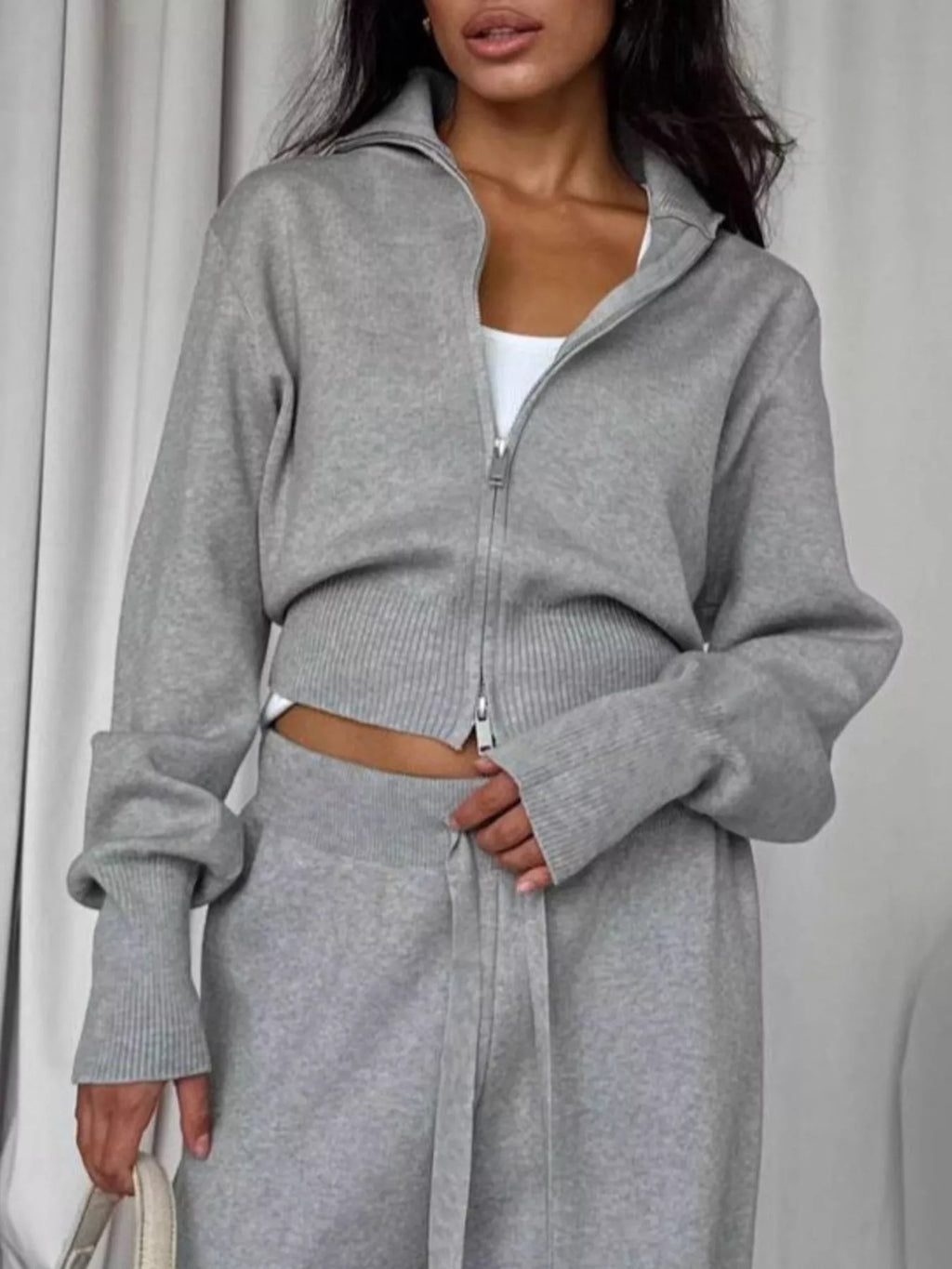 women's zip-up outerwear and  drawstring pants set - extra view
