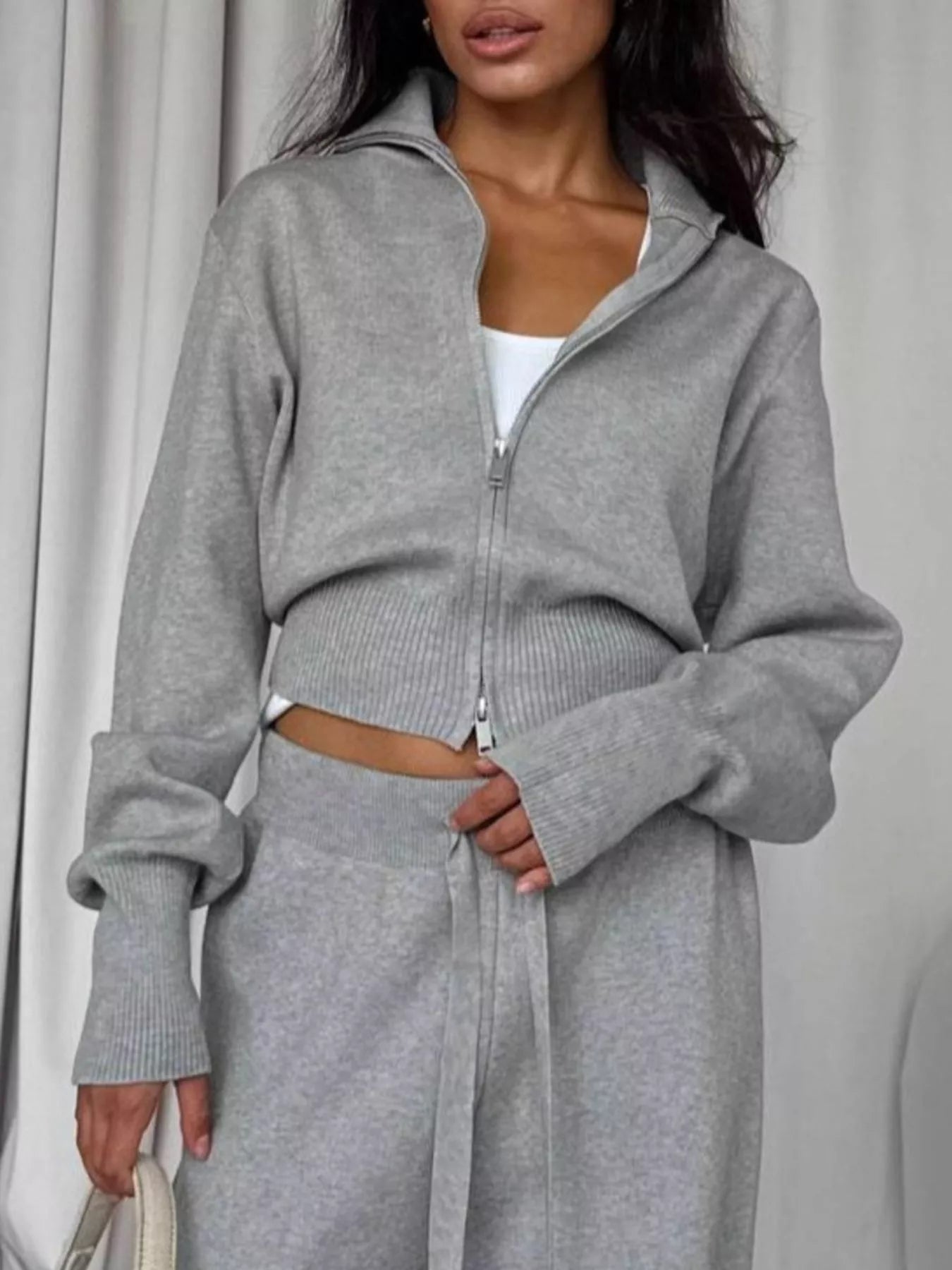 women's zip-up outerwear and  drawstring pants set - extra view