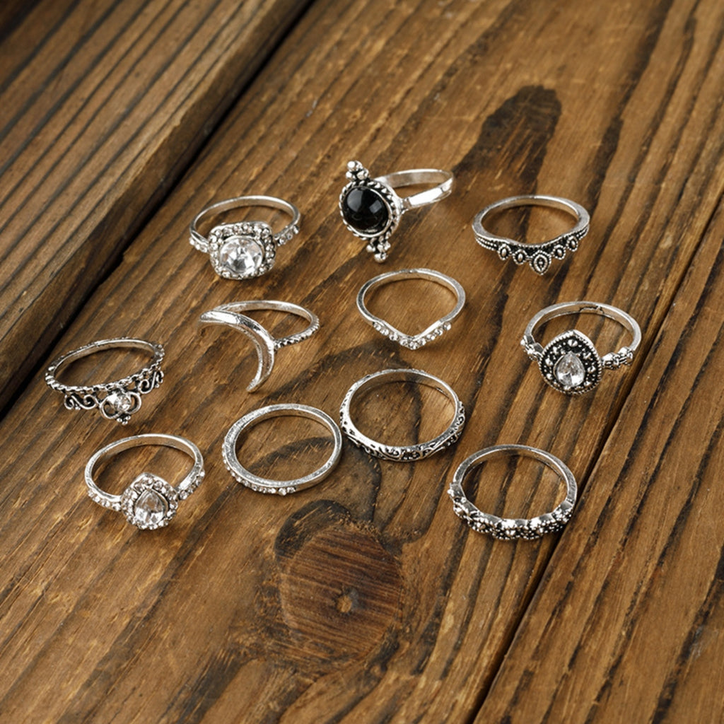 Alloy Synthetic Crystal 11-Piece Ring Set | Donjane 