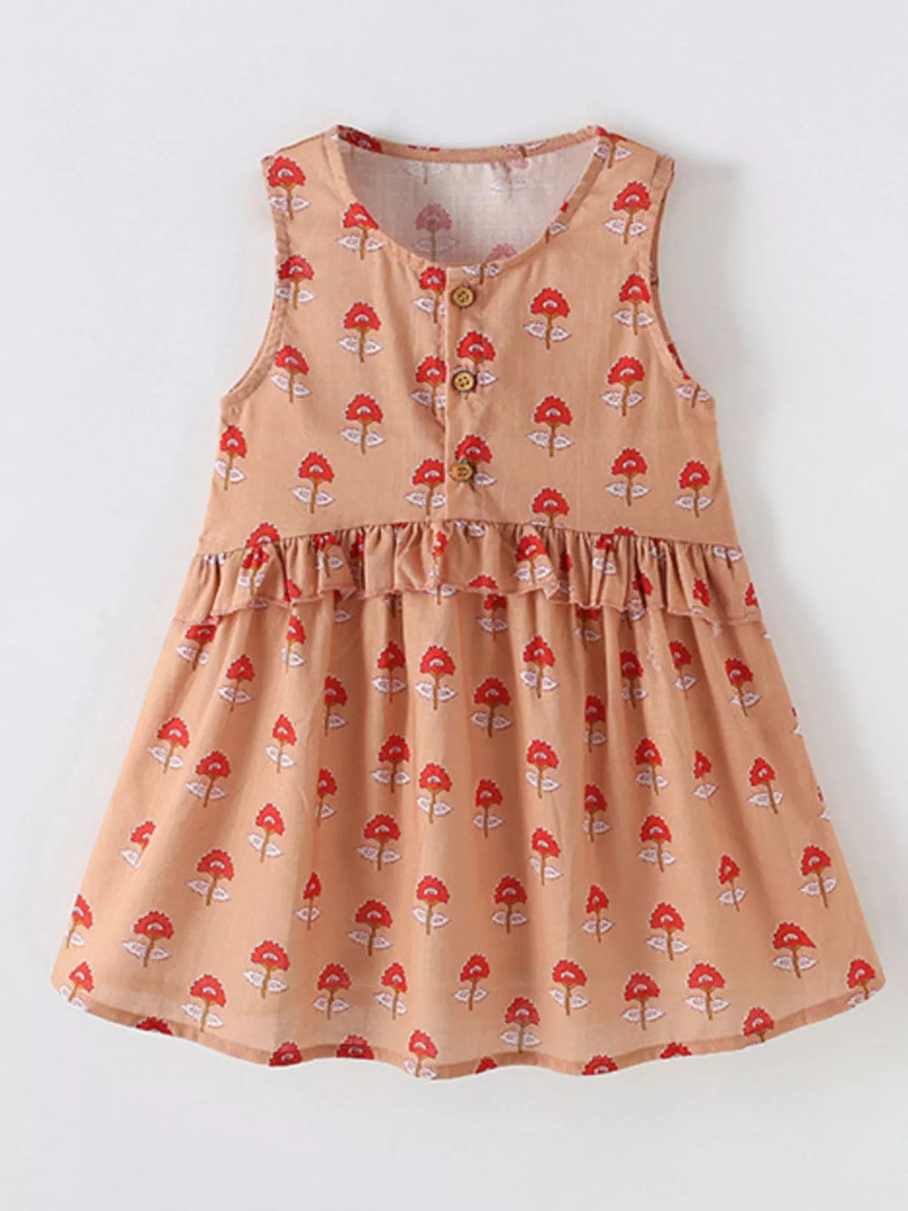 women's children's floral print sleeveless ruffle dress - side view