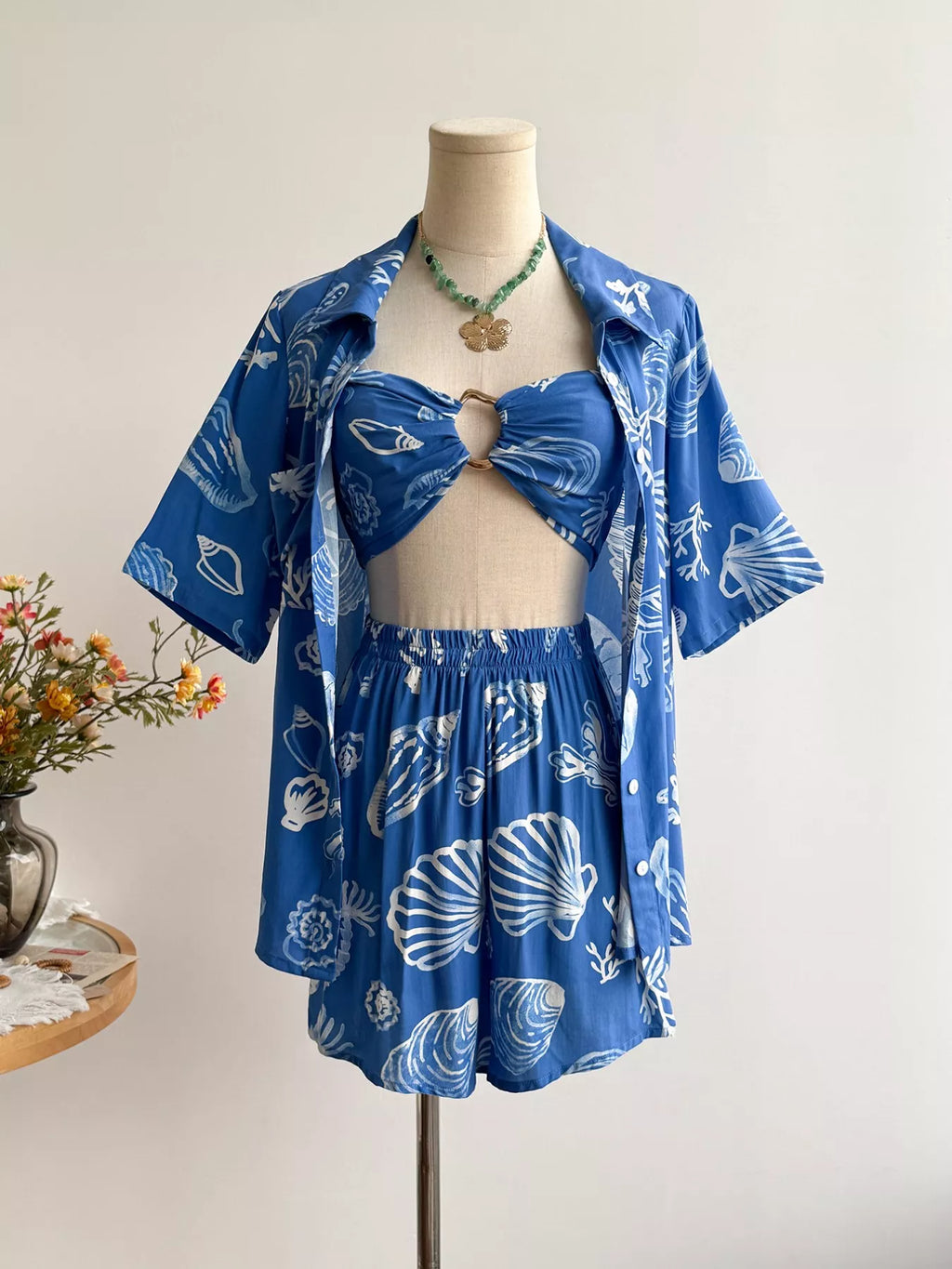 women's seashell print 3-piece summer set - product showcase