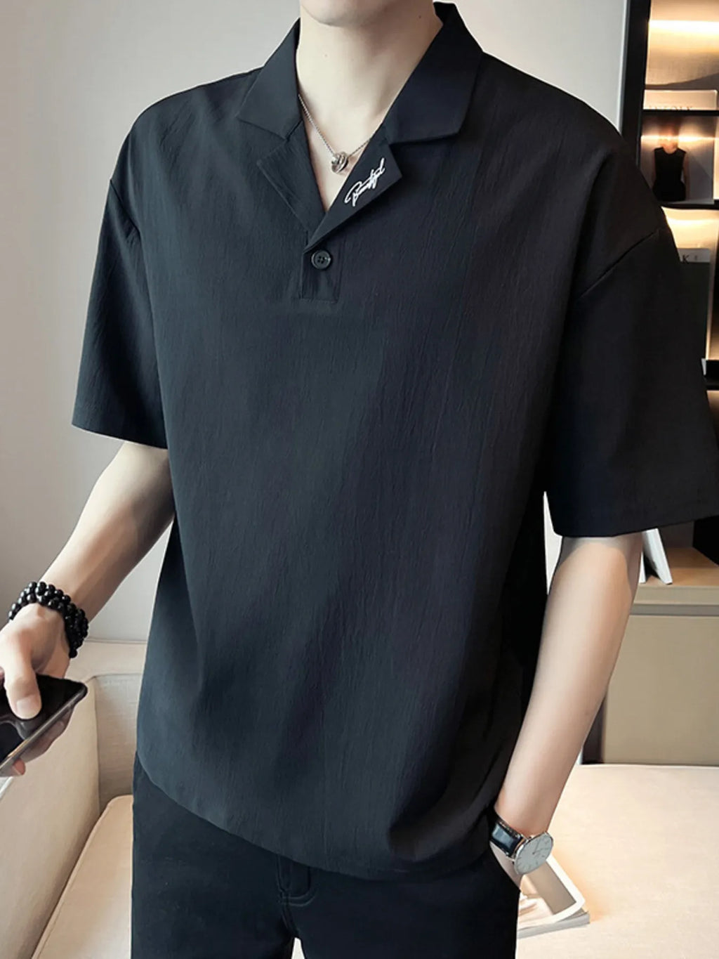 men's men's plus size short sleeve polo shirt with embroidered detail - additional angle