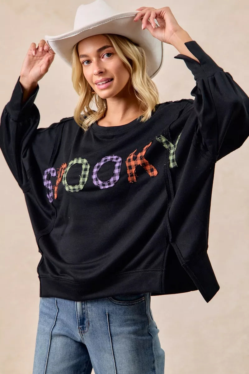 women's bibi spook plaid letter print oversized sweatshirt - extra view