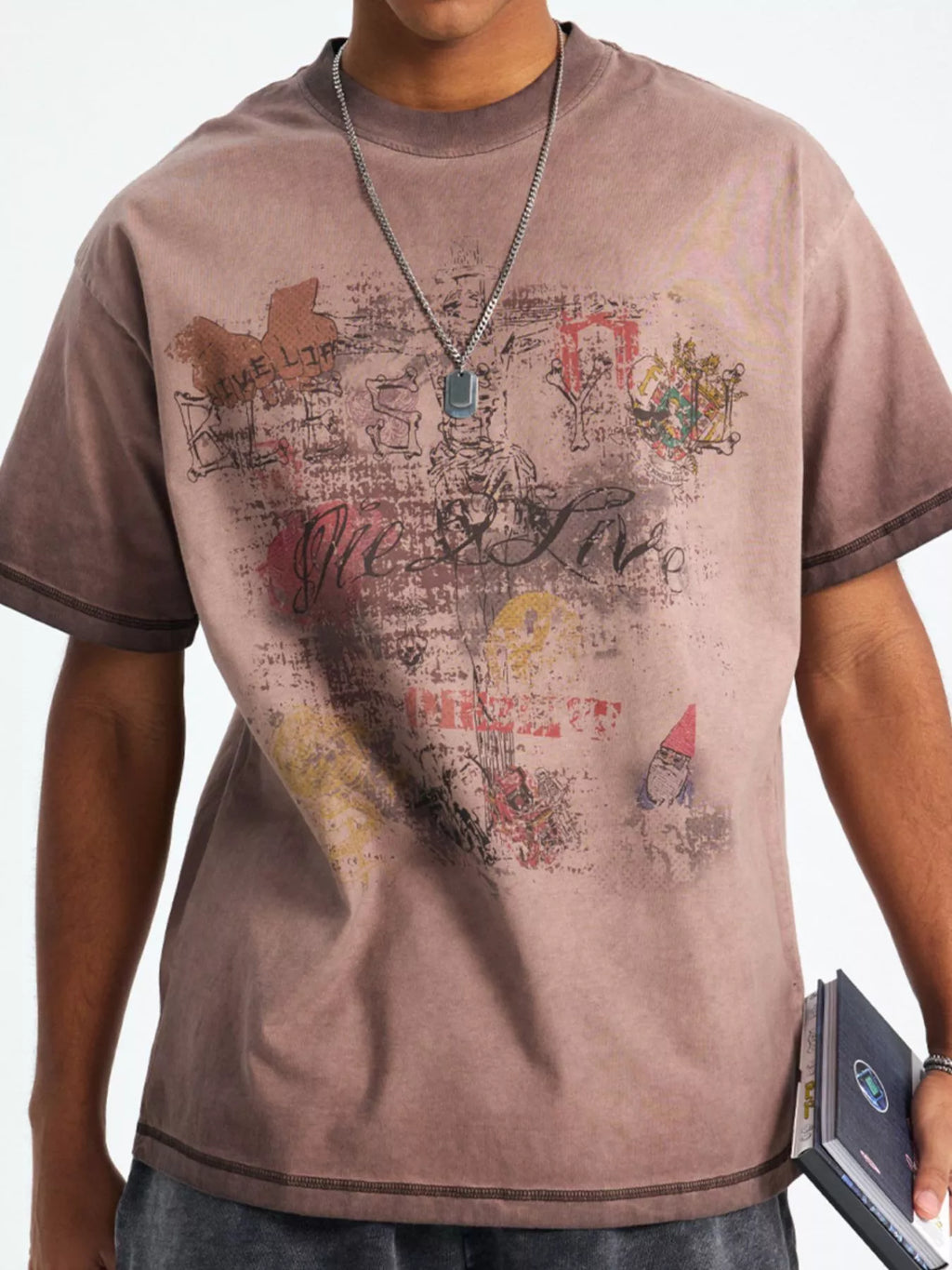 men's men's vintage graphic round neck oversized t-shirt - front view