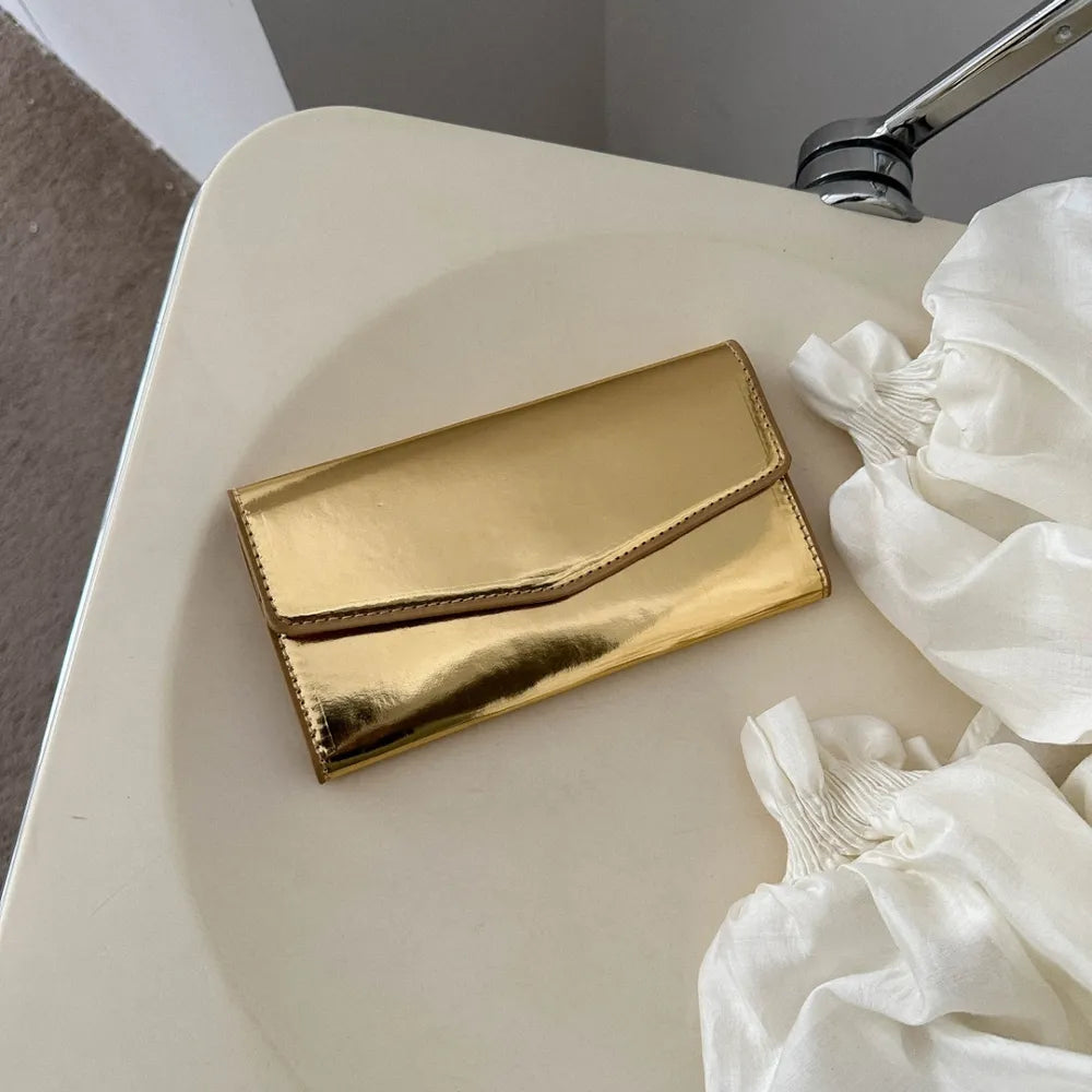 PU Leather Small Wallet Gold One Size