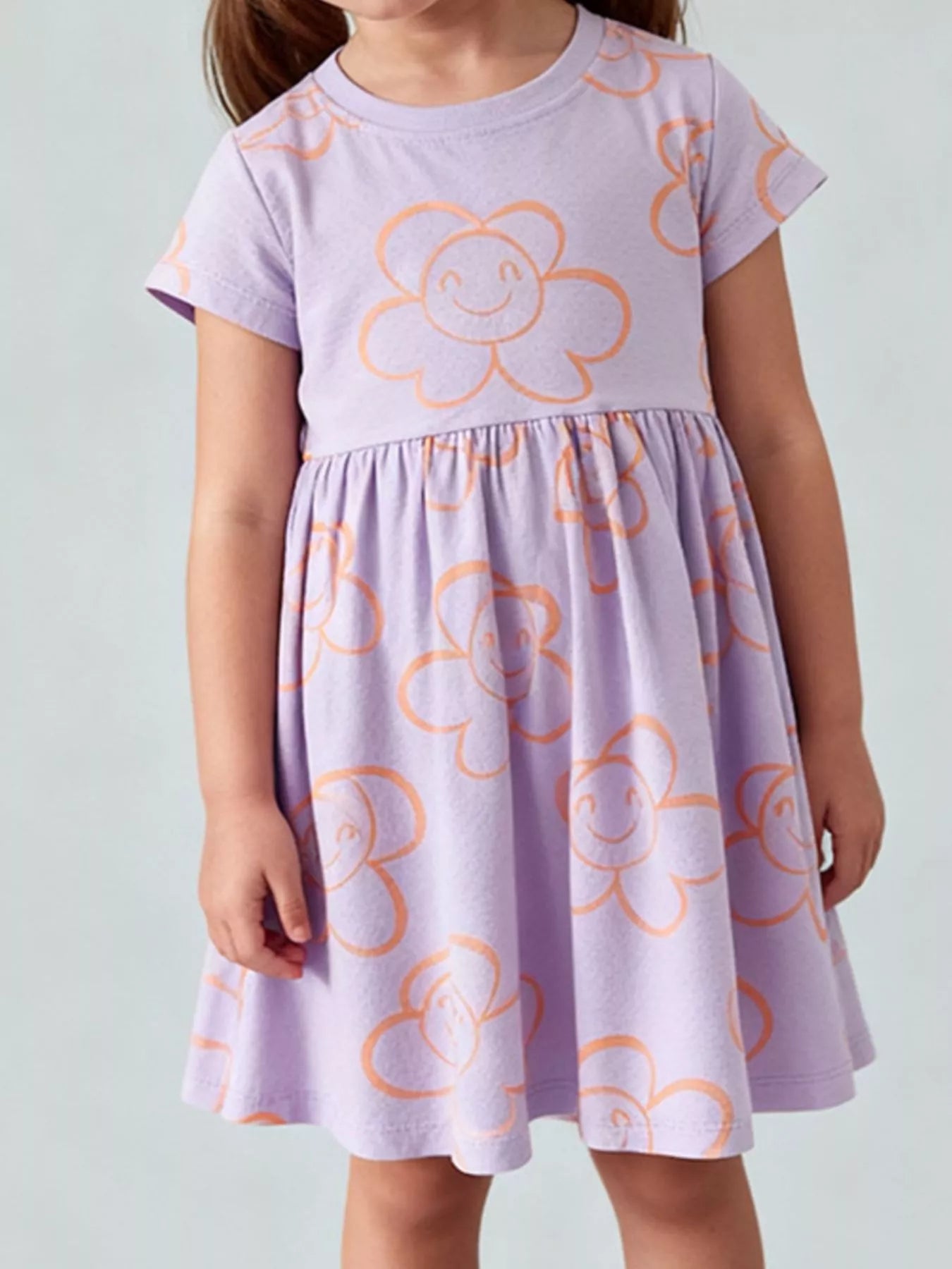 women's children's flower print casual dress - front view