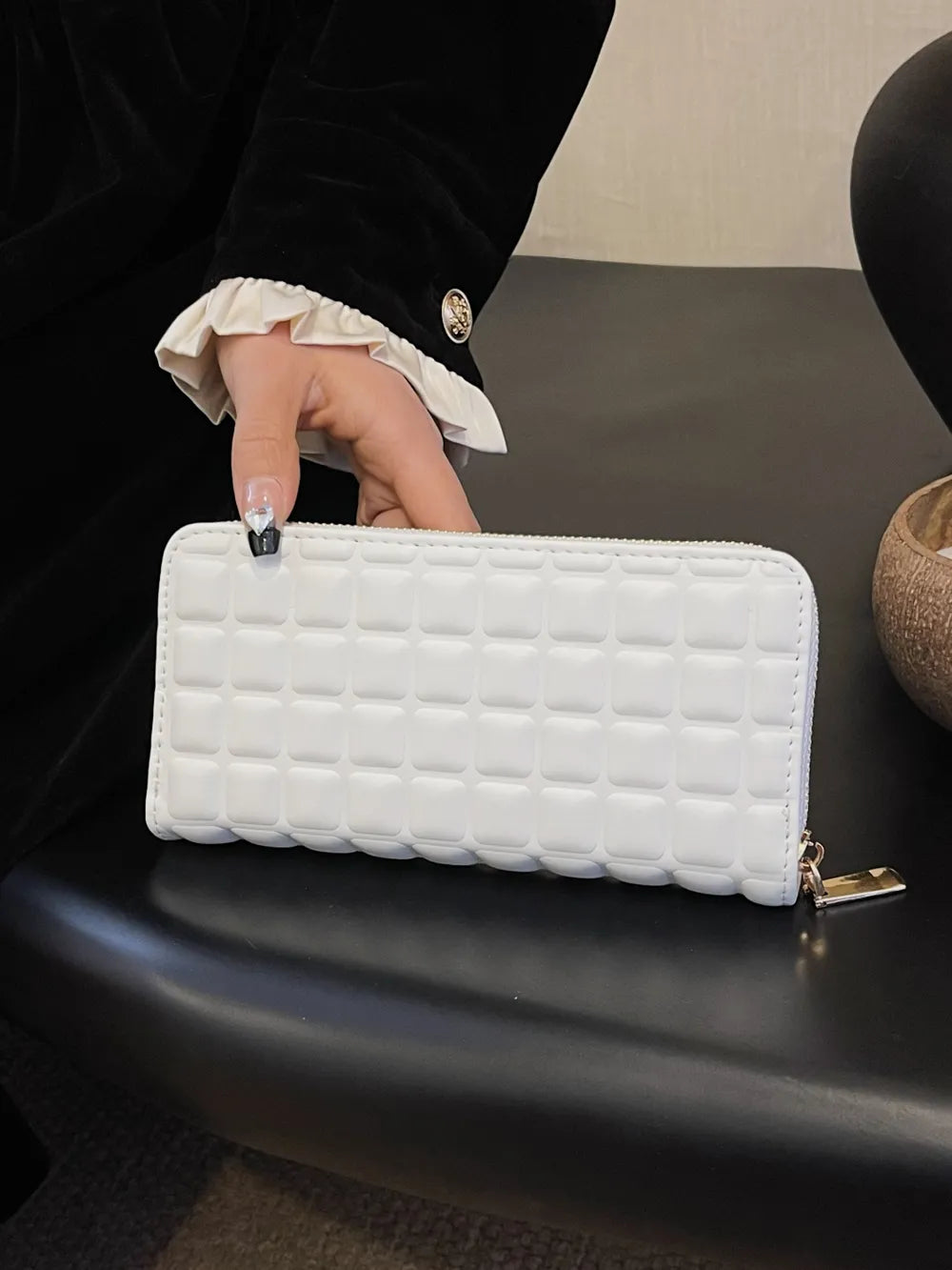 PU Leather Solid Color Wallet Beige One Size
