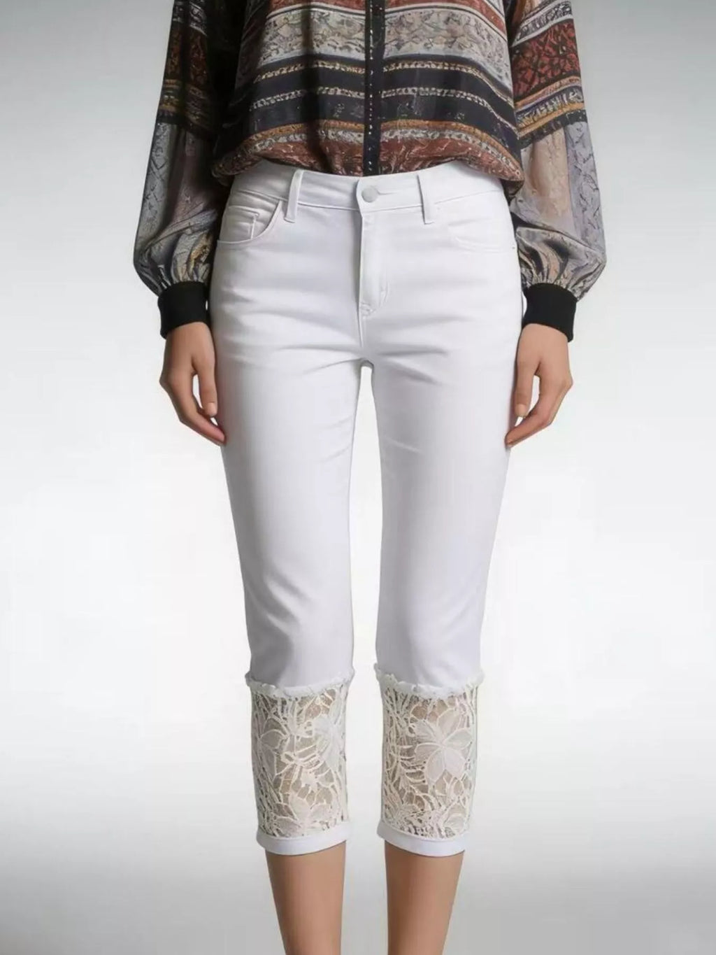 women's full size lace trimmed capri jeans plus size - alternate angle
