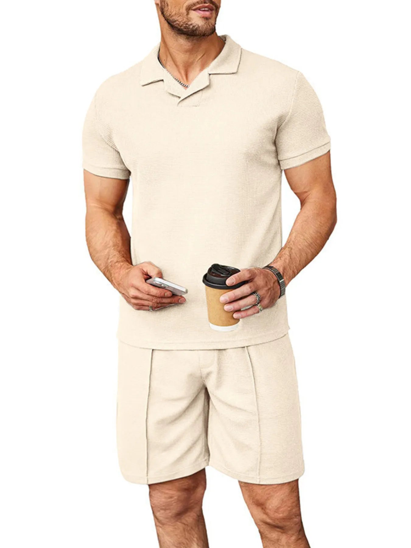 men's men's plus size short sleeve top and shorts set - product detail