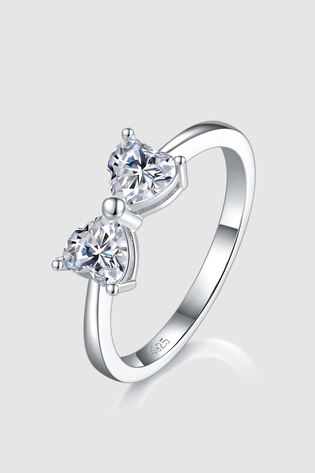 old mine cut moissanite ring moissanite wedding band 1 Carat Moissanite 925 Sterling Silver Bow Ring in Silver, size 5, 6, 7, 8, 9, shown in close-up highlighting gemstone detail