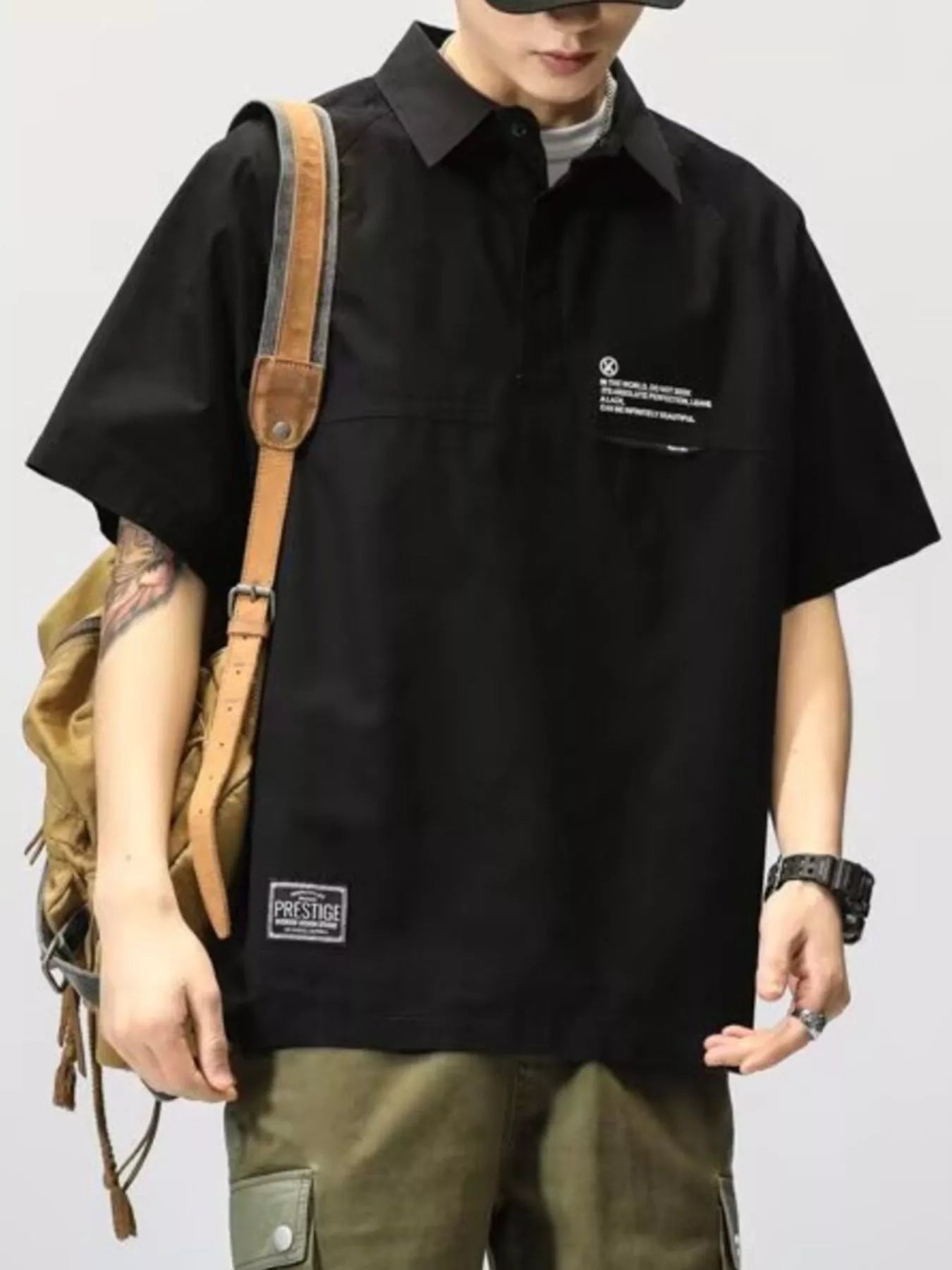 men's men's plus size button detail half sleeve polo - extra view