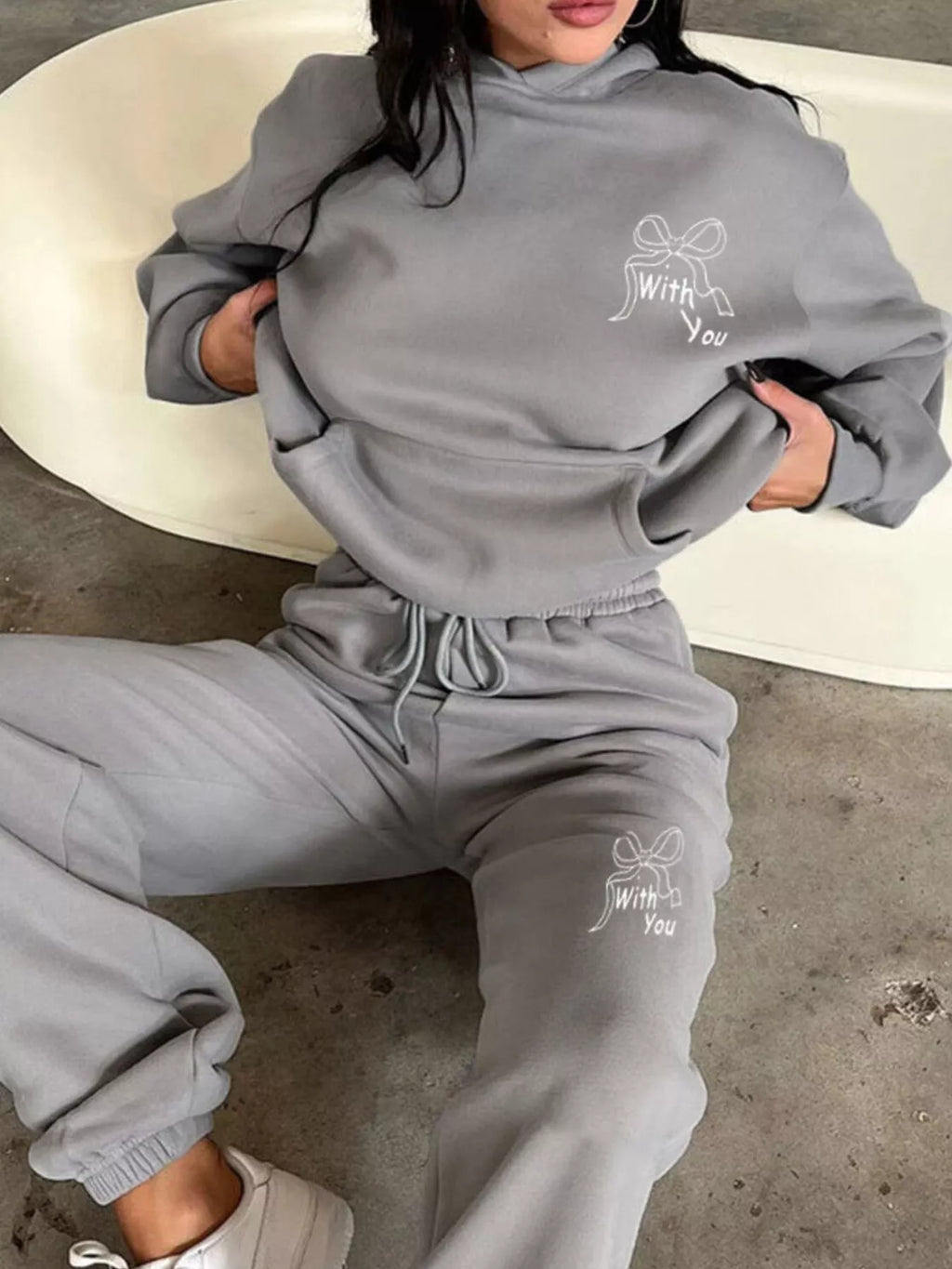 women's dropped shoulder hoodie and pants set - styling option