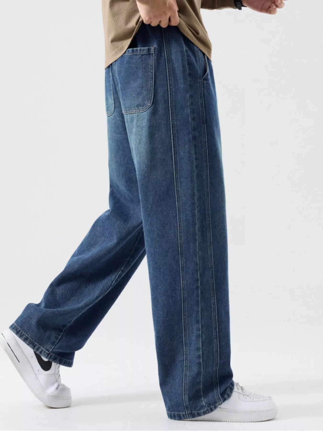 men's men's plus size casual drawstring wide-leg jeans - detail shot