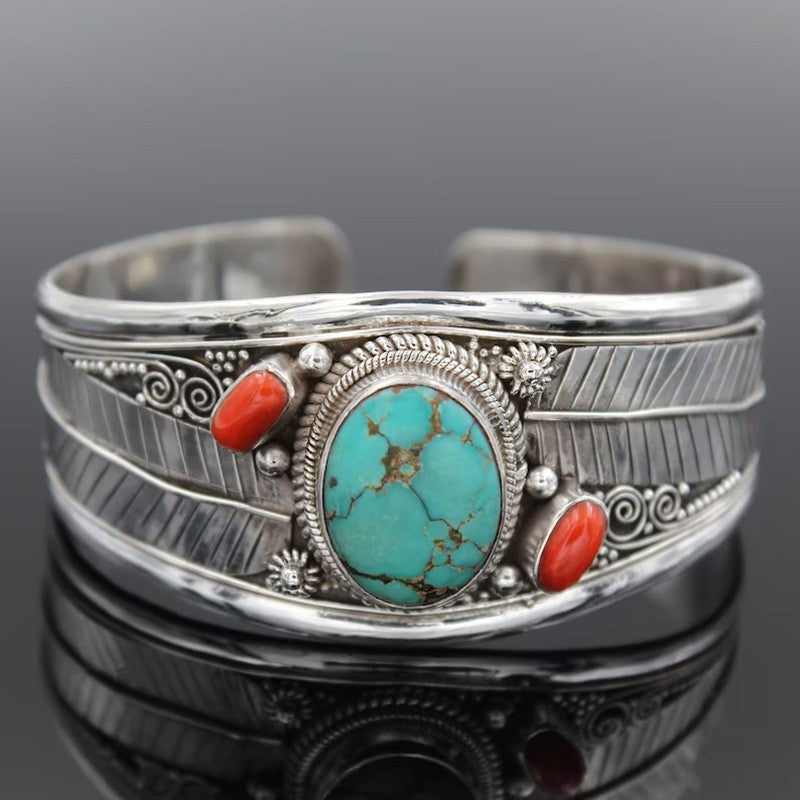Artificial Turquoise Alloy Open Bracelet Turquoise Red One Size