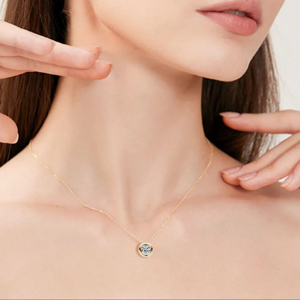 1 Carat Moissanite 925 Sterling Silver Necklace Gold One Size