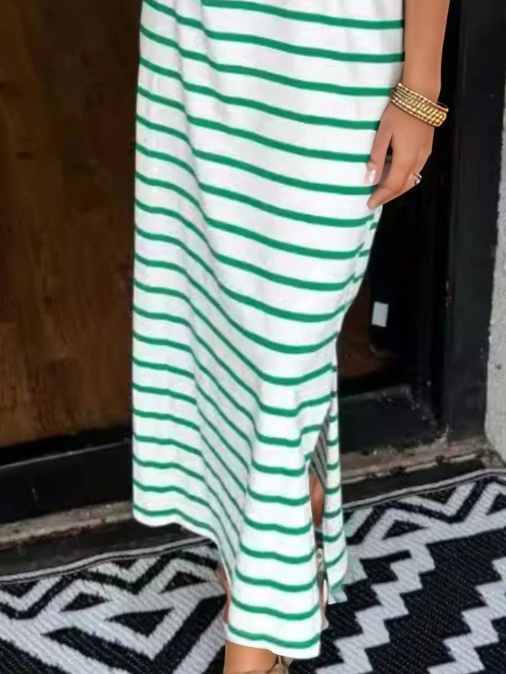 Full Size Striped T-Shirt Maxi Dress with Side Slit Plus Size