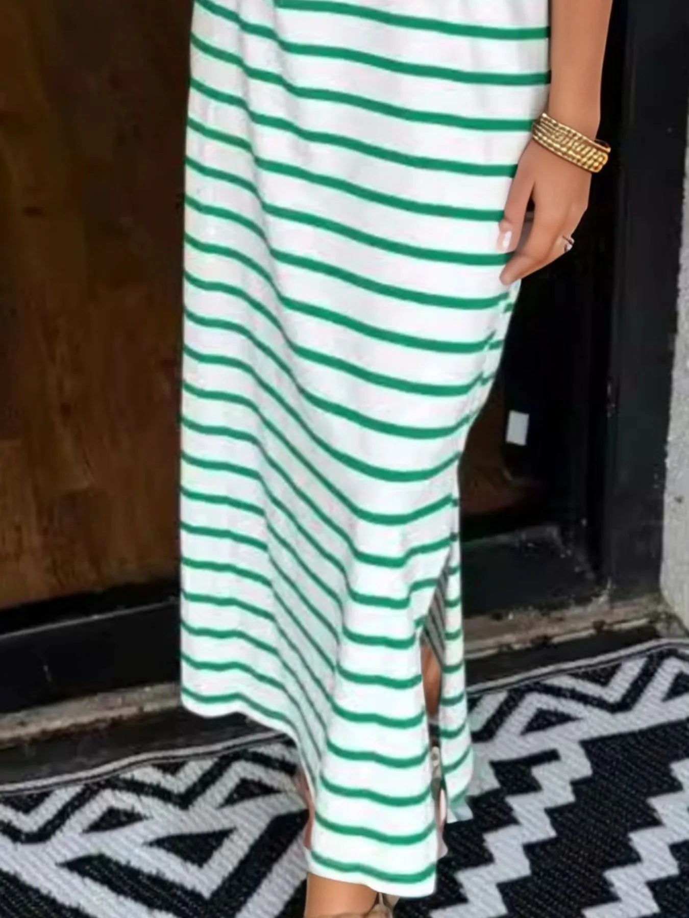 Full Size Striped T-Shirt Maxi Dress with Side Slit Plus Size